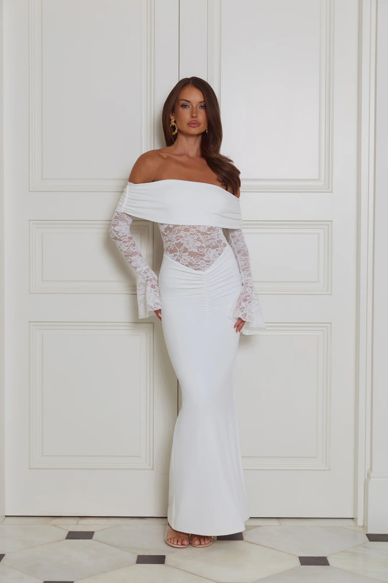 Luxe Temptress Off Shoulder Maxi Dress White