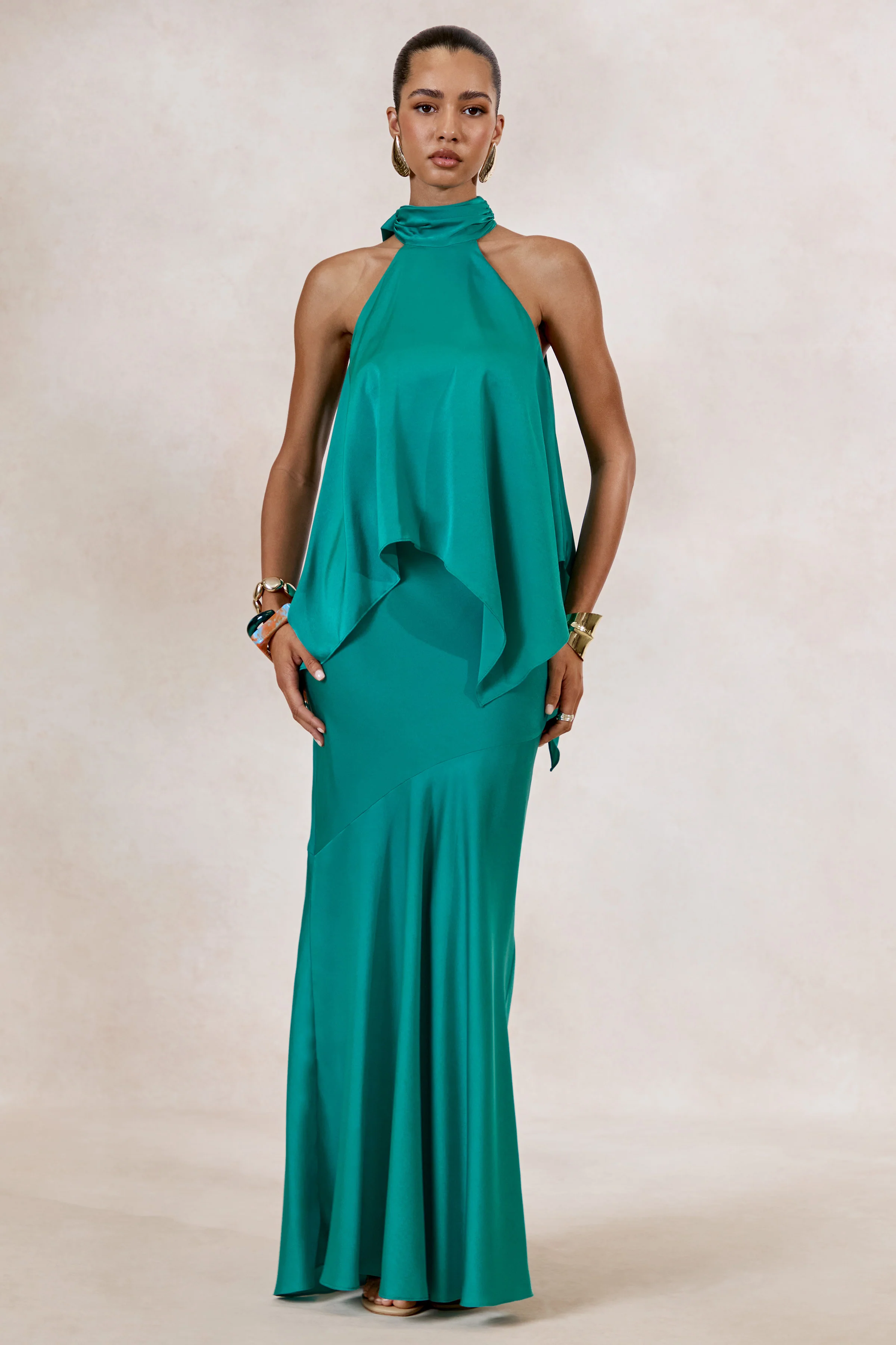 Sarina | Teal Satin Maxi Skirt