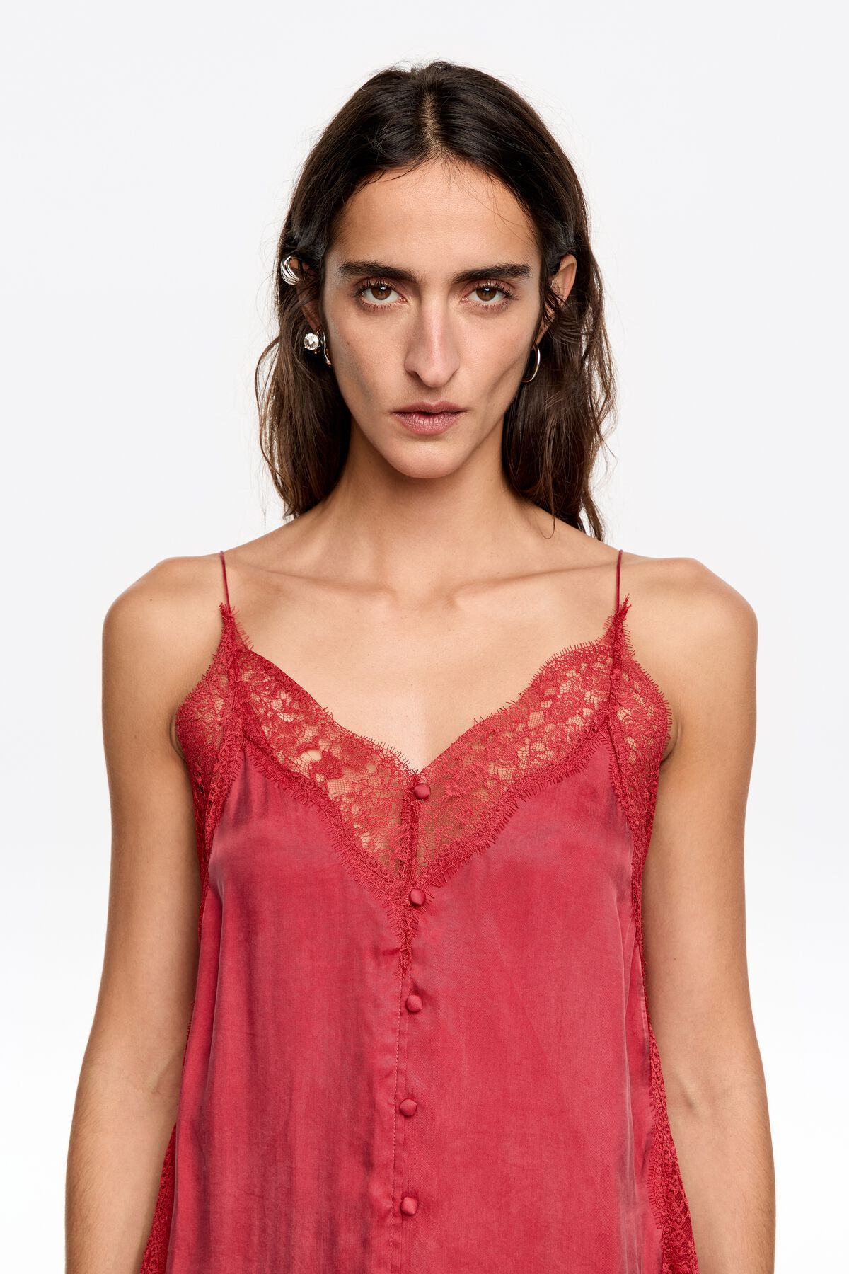 Cerise lace strappy dress