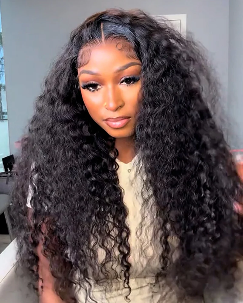 Ophirawig 13x6 Three-Go? Glueless Wig Water Wave With Drawstring Natural Black 100% Human Hair Wig