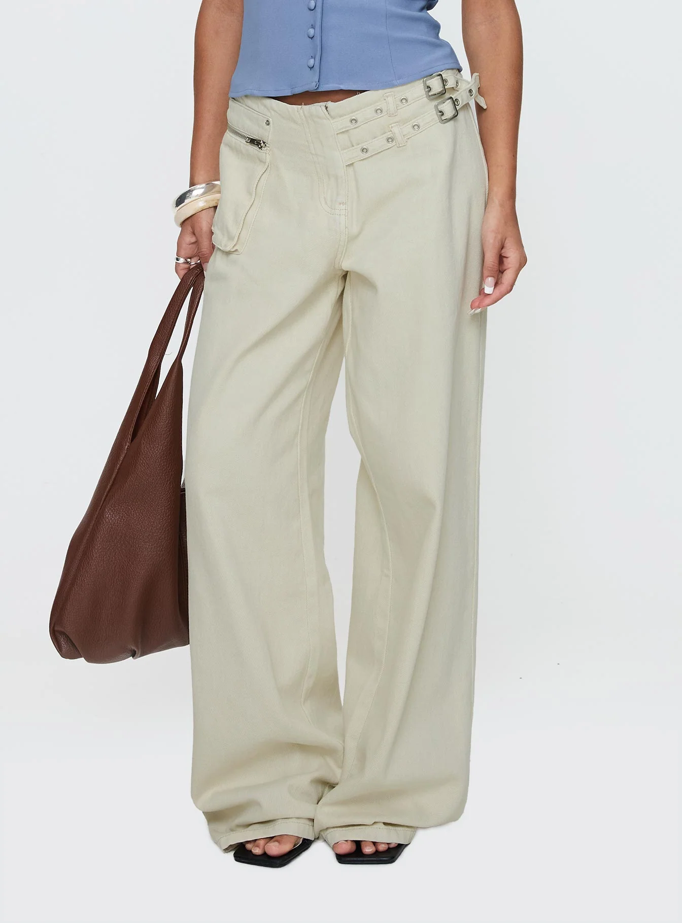 Paltrow Mid Rise Wide Leg Cargo Jeans Cream