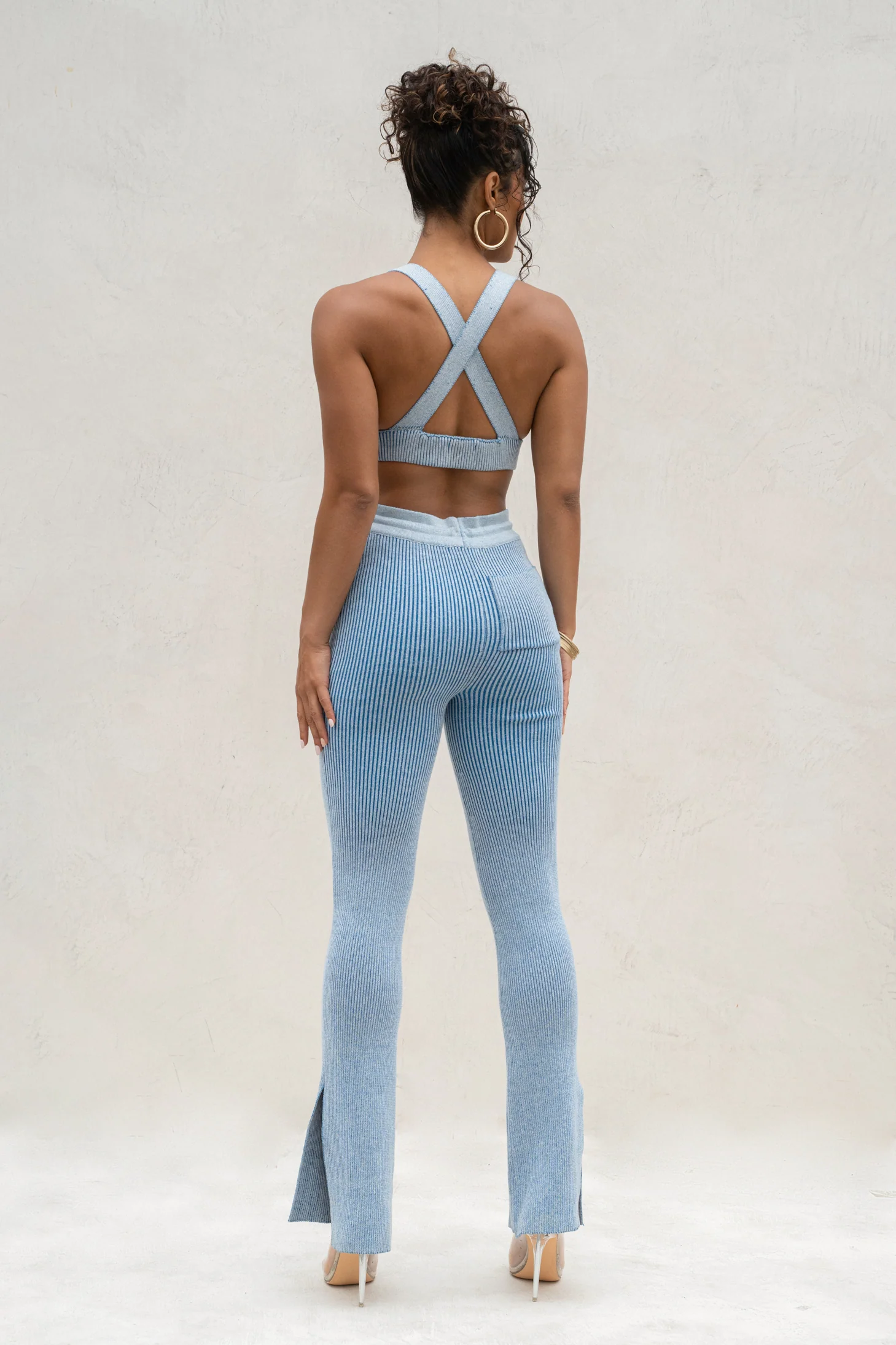 Denim/White Faya Ribbed Pants