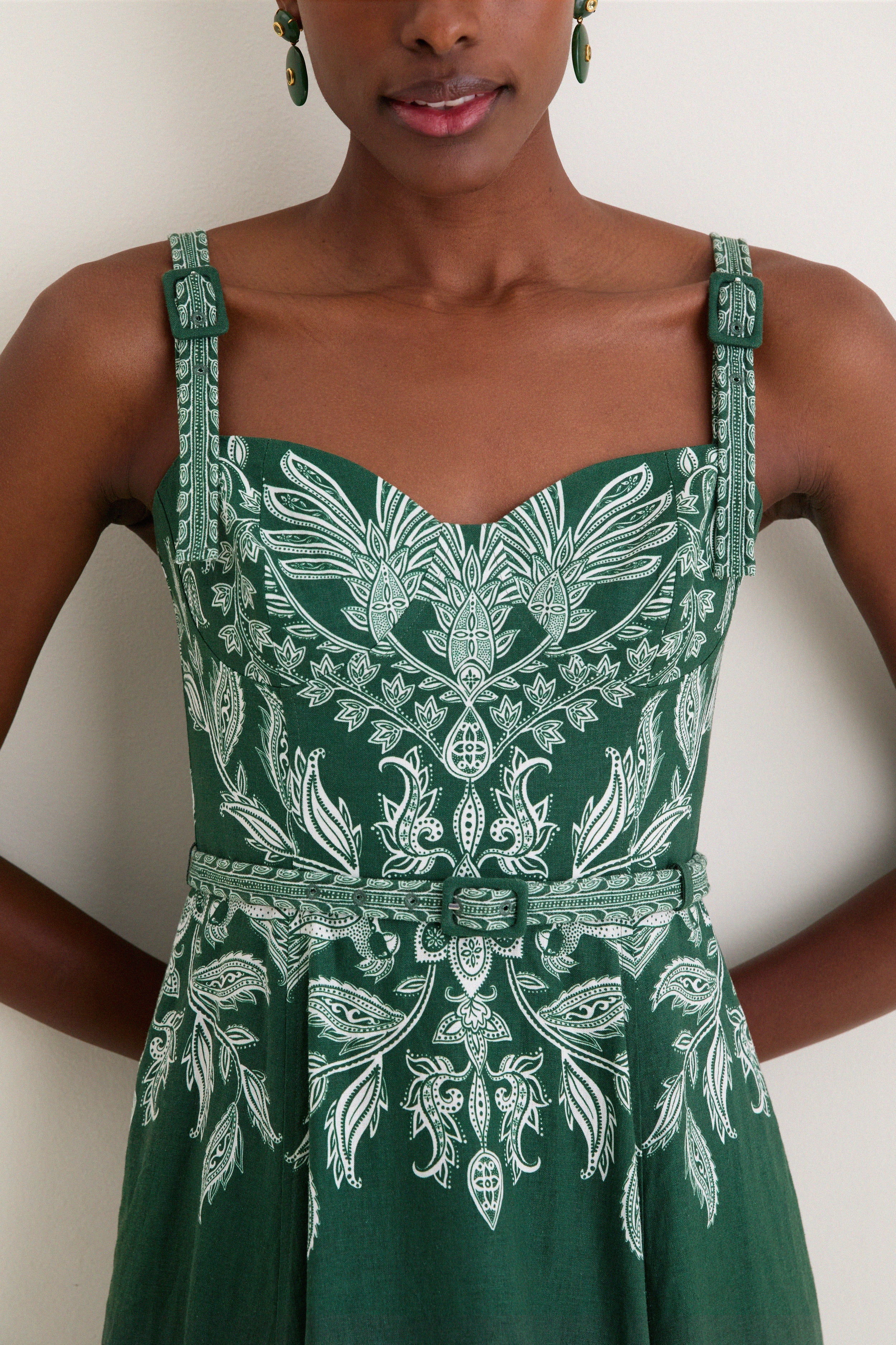 Miranda Dark Green Belt Buckles Maxi Dress