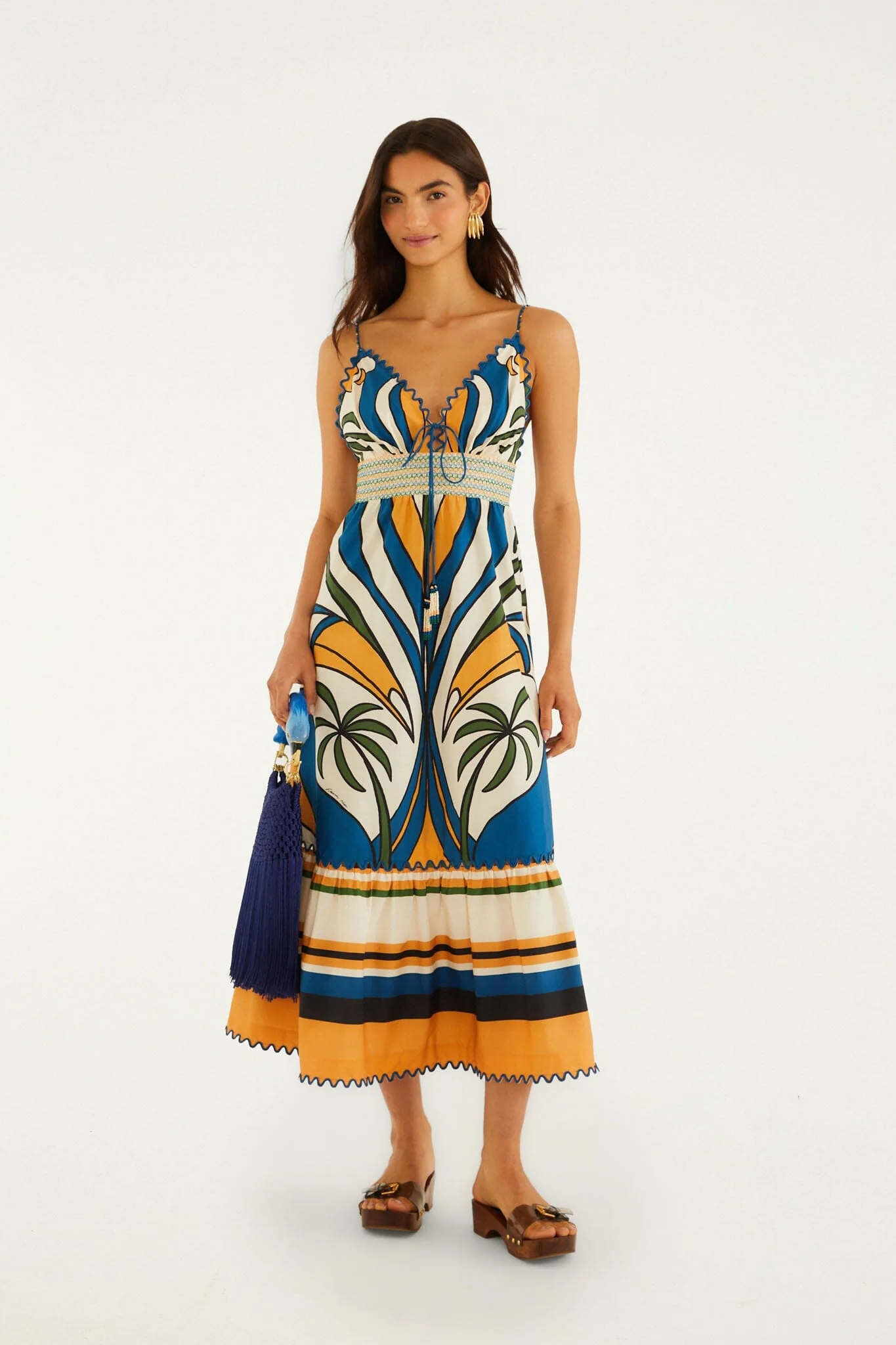 Multicolor Tropical Graphic Wavy Detail Maxi Dress