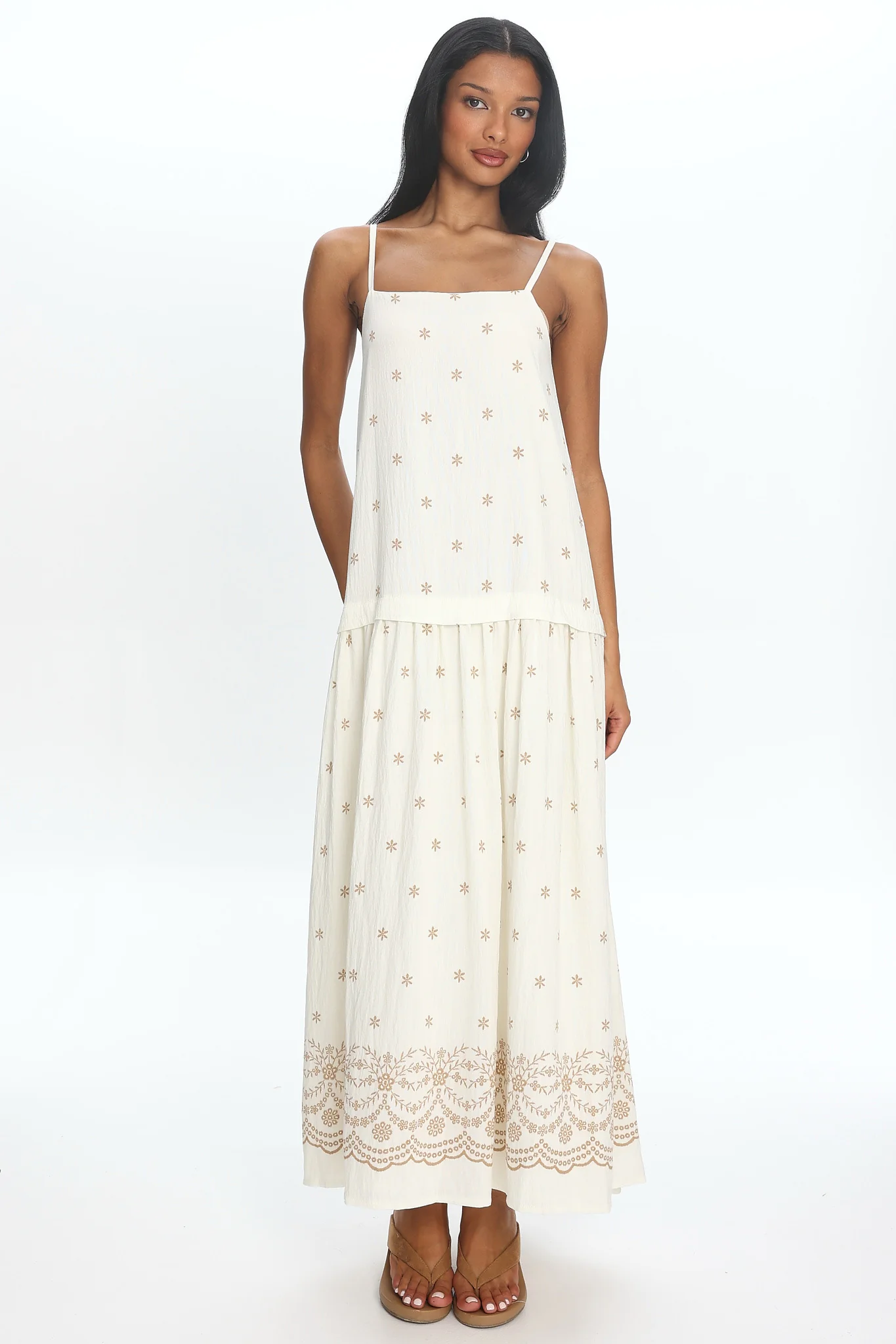 Adella Drop Waist Maxi Dress Beige