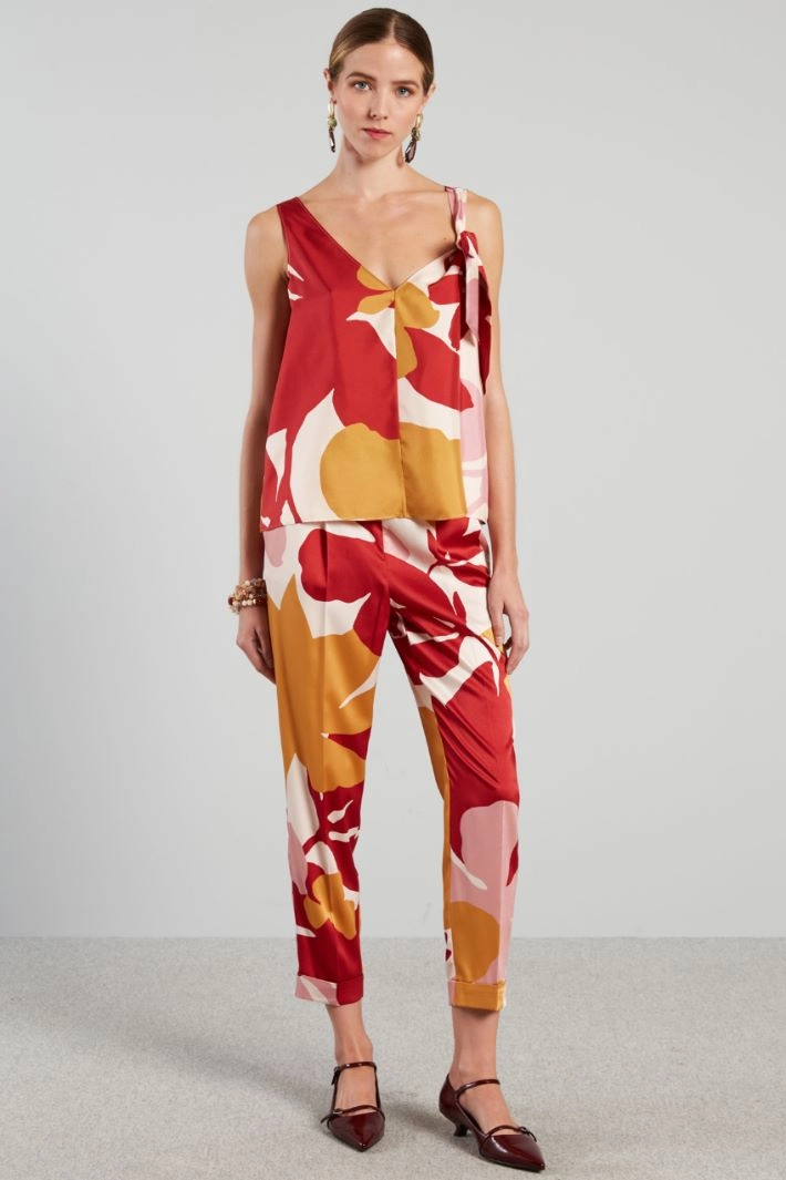 Bow-embellished twill top - STRAWBERRY MUSTARD IVORY