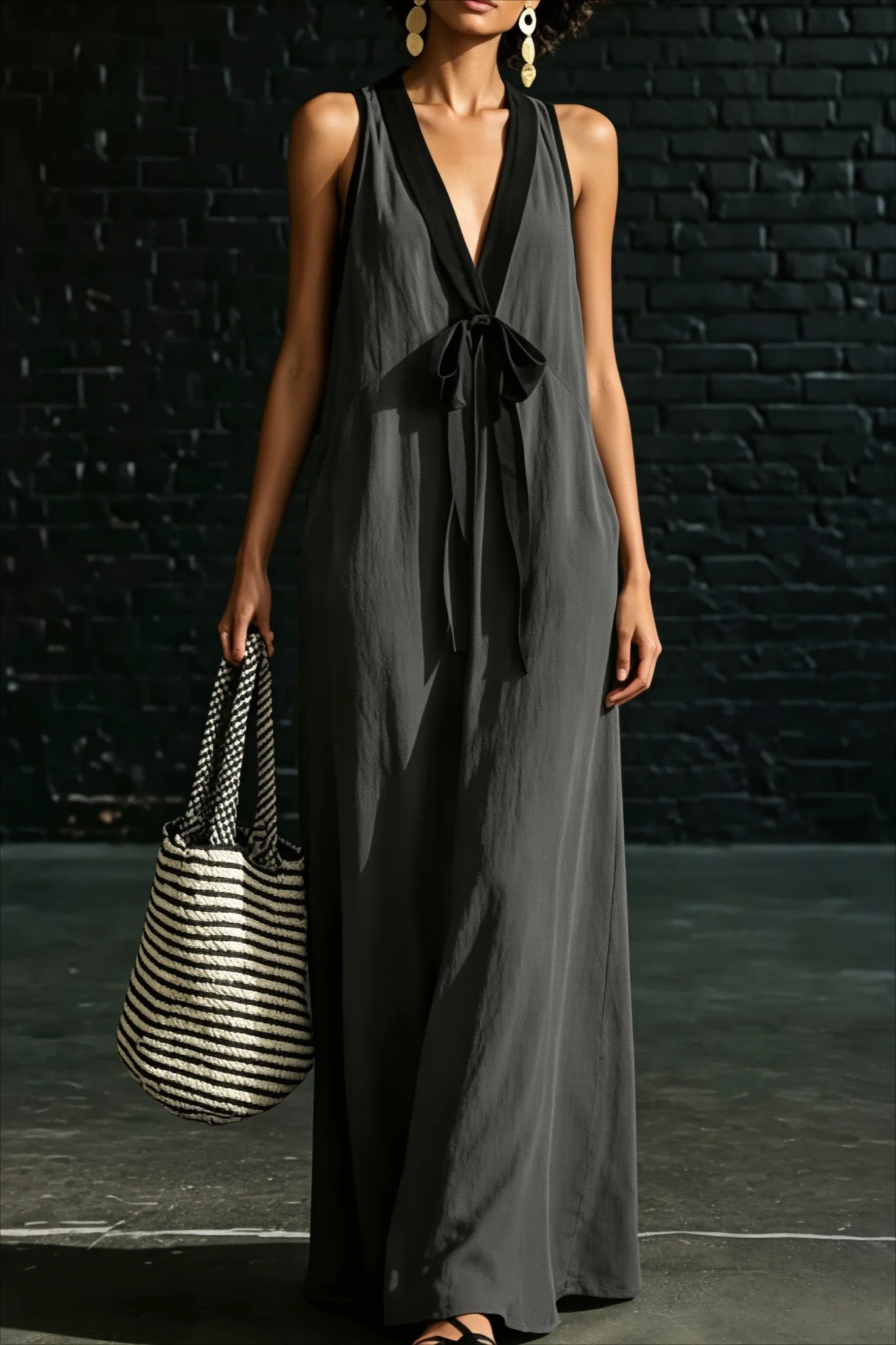 Sleeveless V Neck Elegant Beach Vacation Maxi Dress