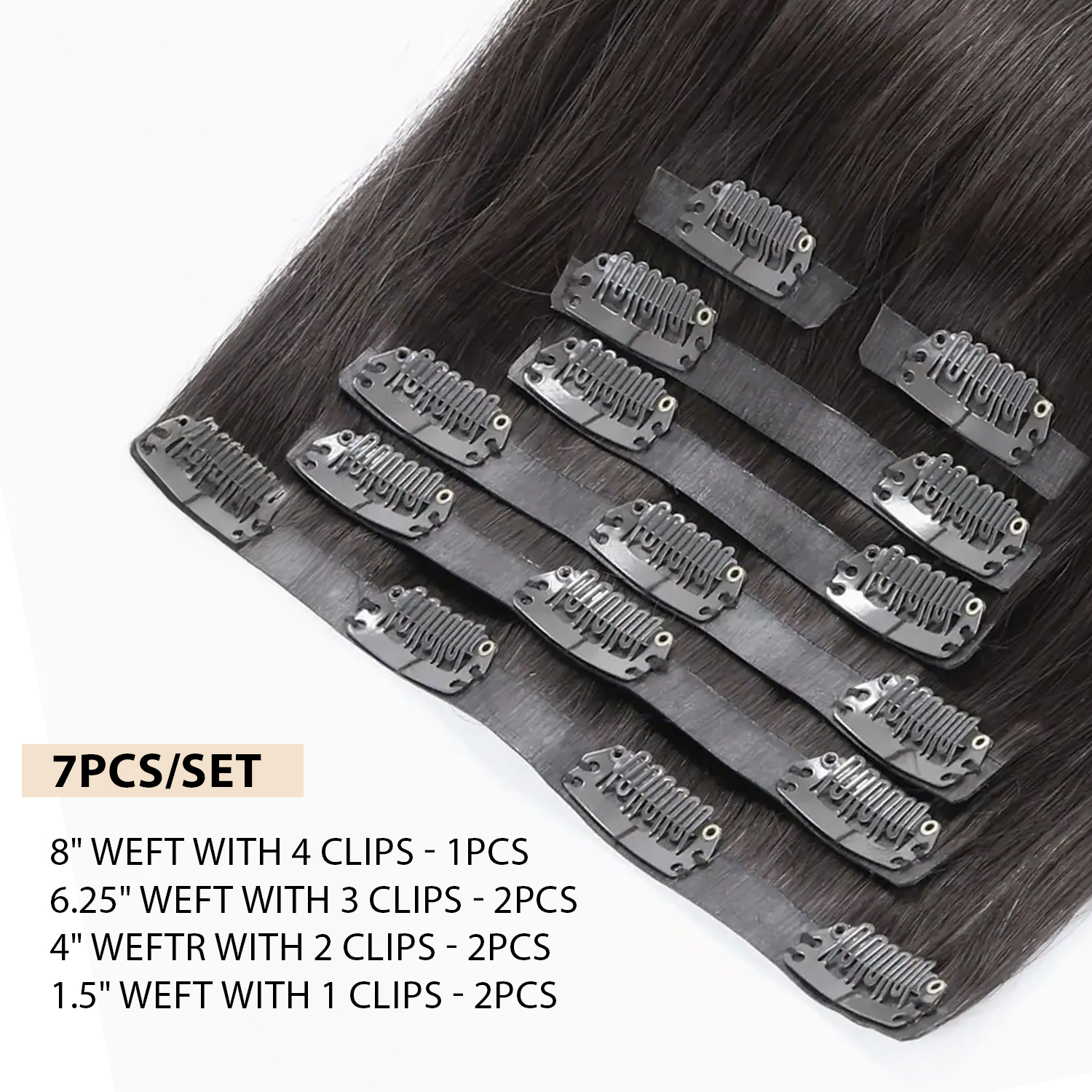 100% Human Hair Ultra Thin PU Seamless Clip In Extensions 7pcs Straight 18