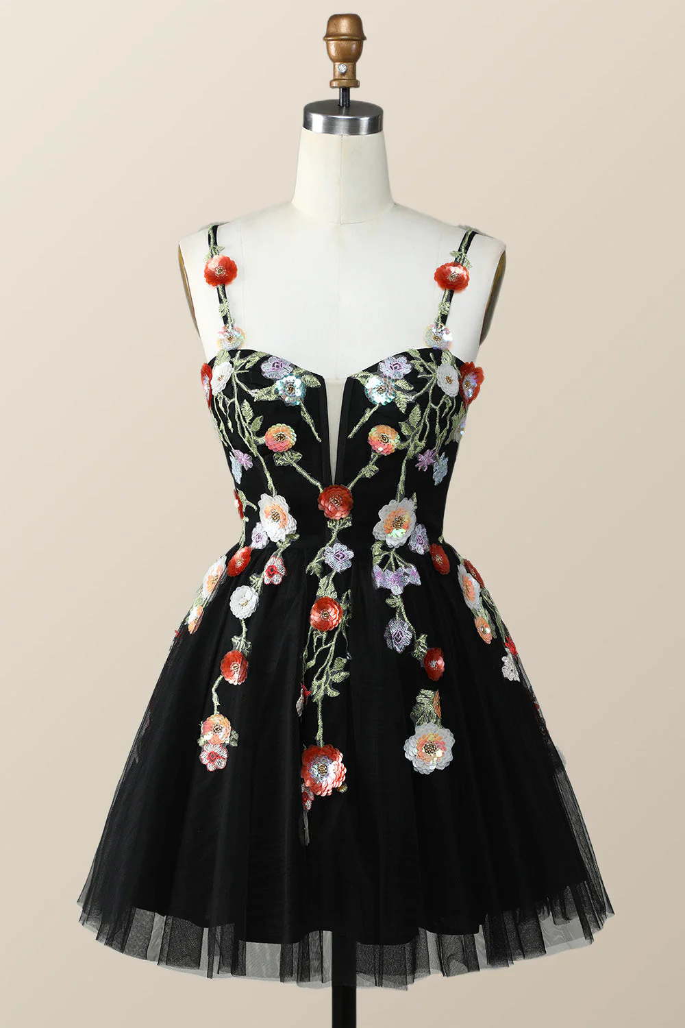 Straps Green Tulle A-line Flowers Homecoming Dress