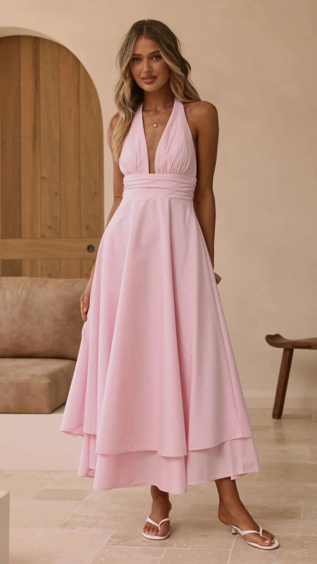Kathy Halter Neck Maxi Dress - Light Pink