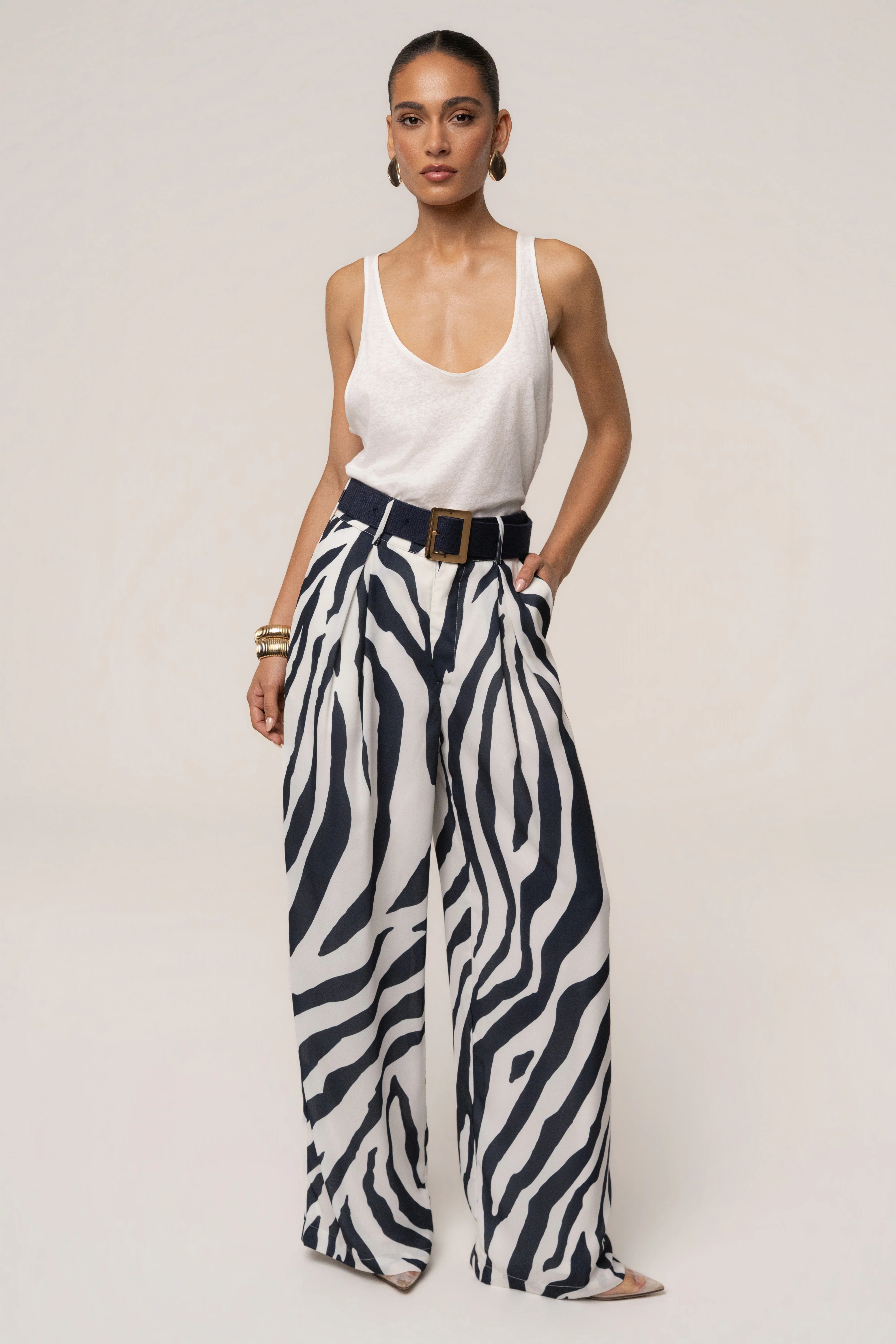 Navy Zebra Soft Pleated Trouser