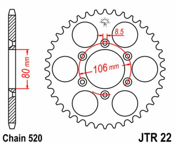 JT. standard steel sprocket 22 - 520Ref: Jtc01775A / 1074994002