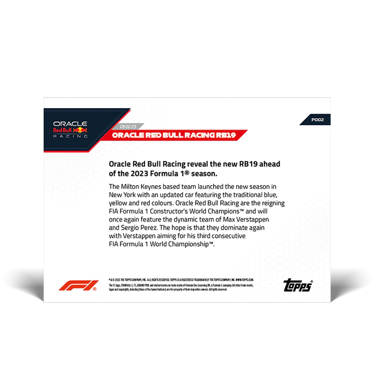 Topps UK - Oracle RedBull Racing RB19 - F1 TOPPS NOW® Card #P002
