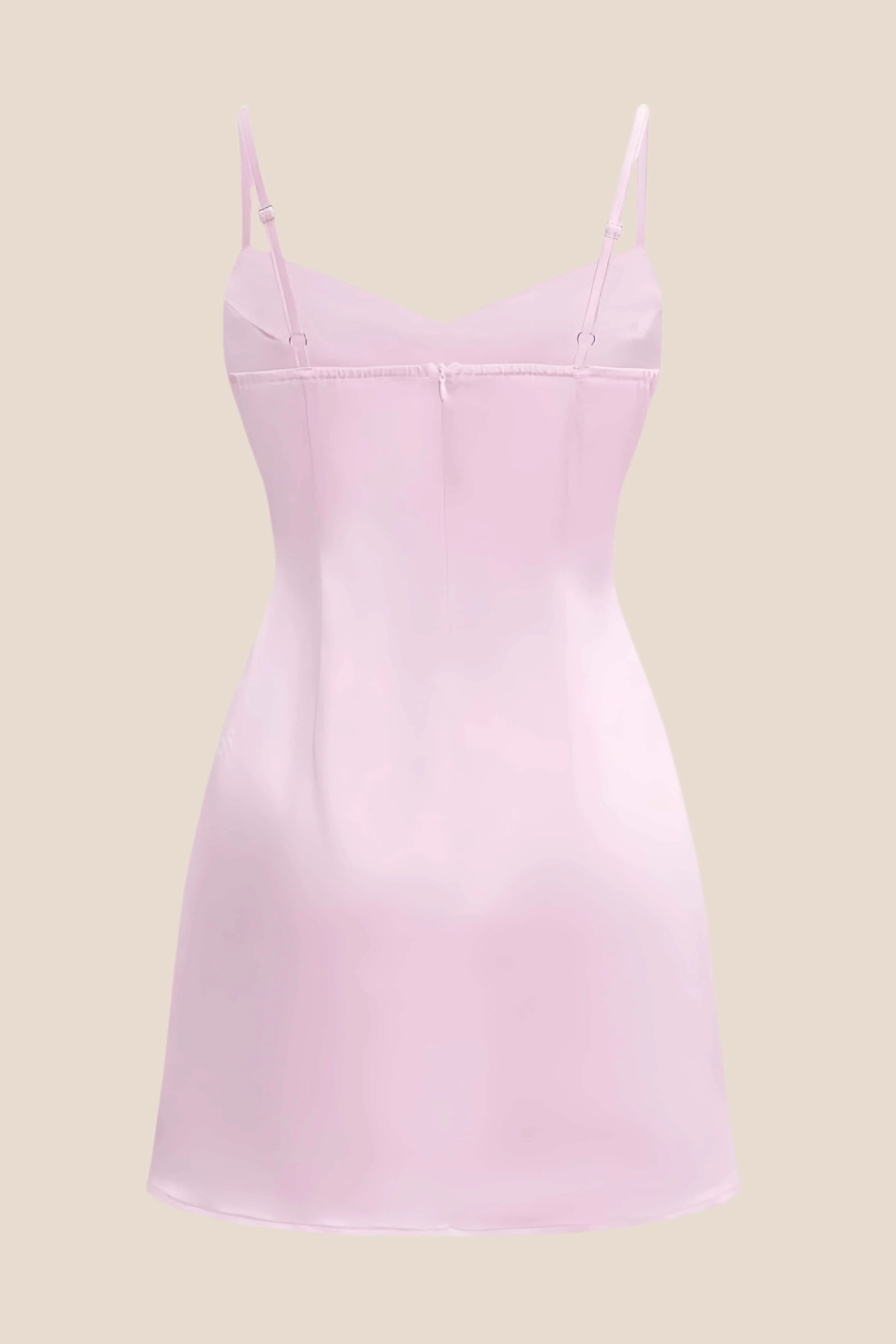 Straps Pink Ruched Satin Short Dress