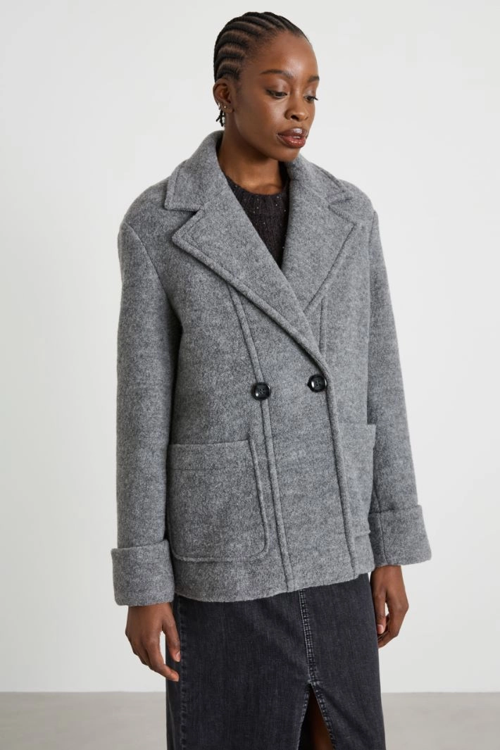 Boiled wool jersey pea coat - GREY