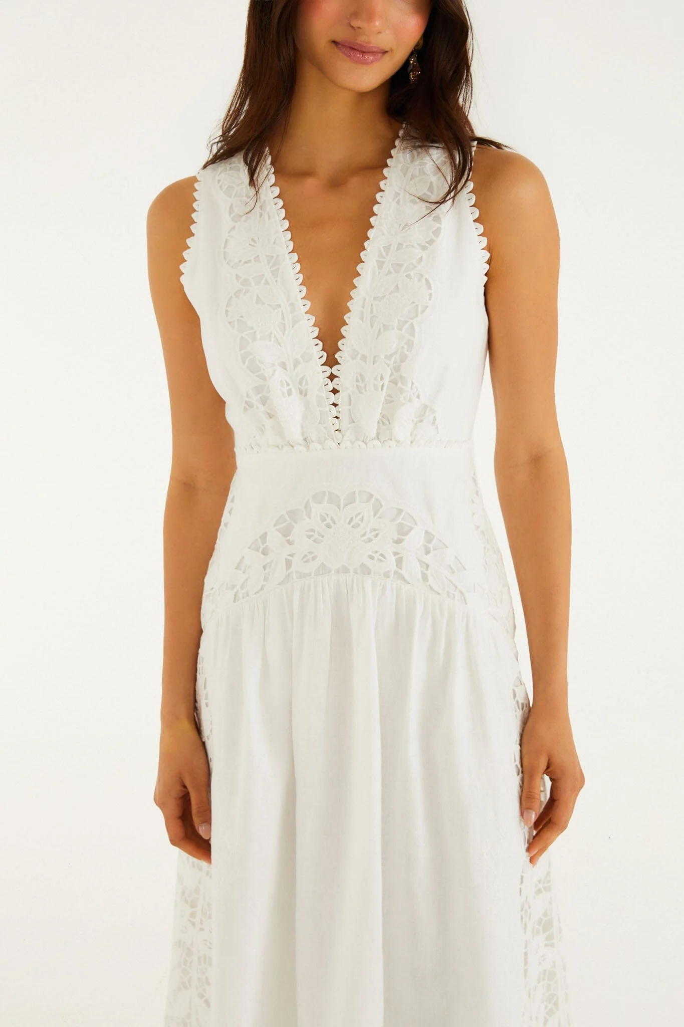 Off-White Richelieu V Neck Sleeveless Midi Dress