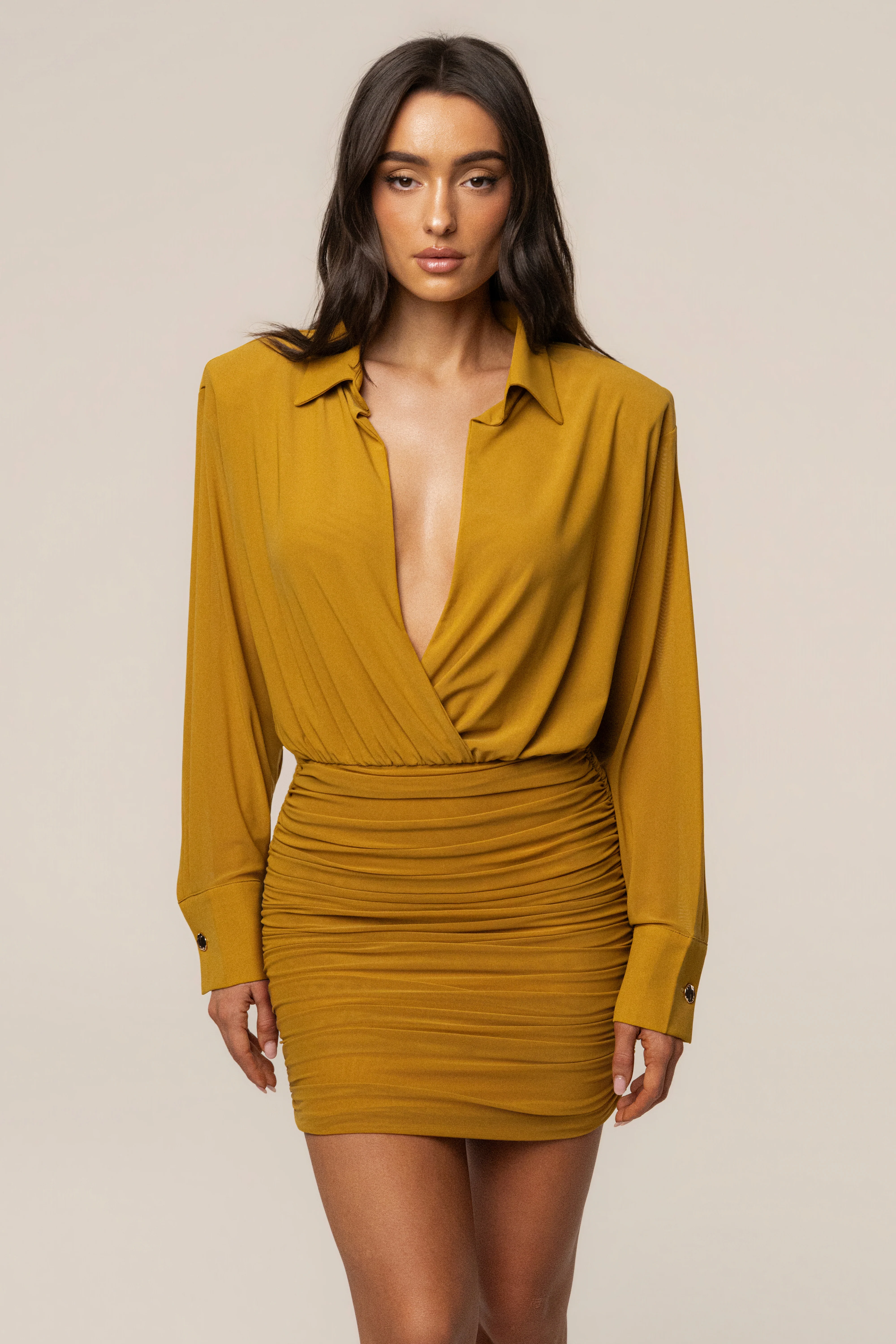 Lime Leah Plunge Mini Dress