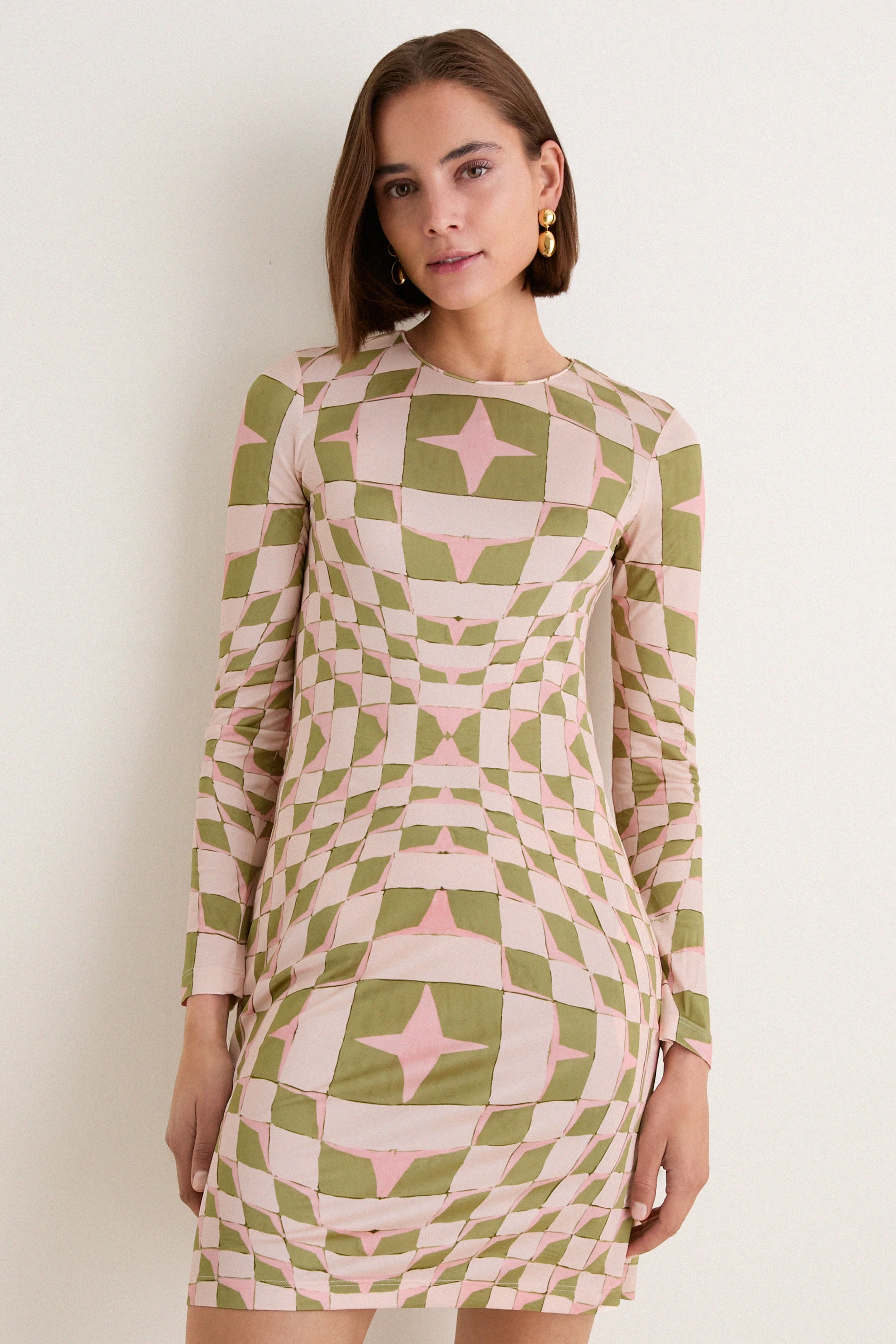 Sandglass Slinky Mini Swing Dress