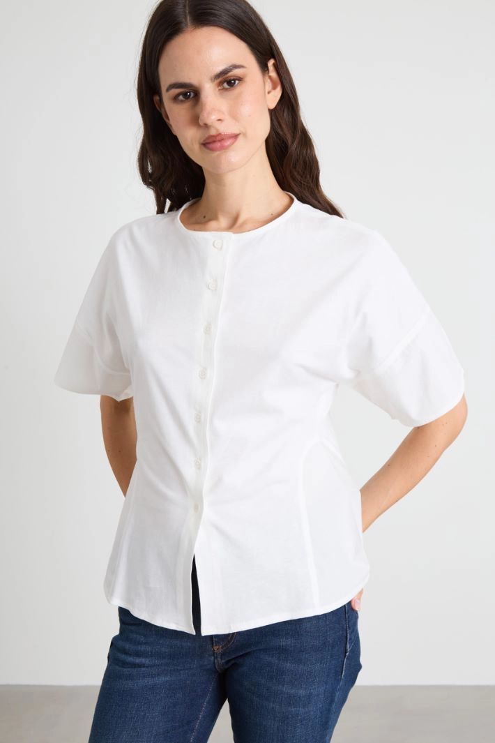 Jersey T-shirt with buttons - WHITE