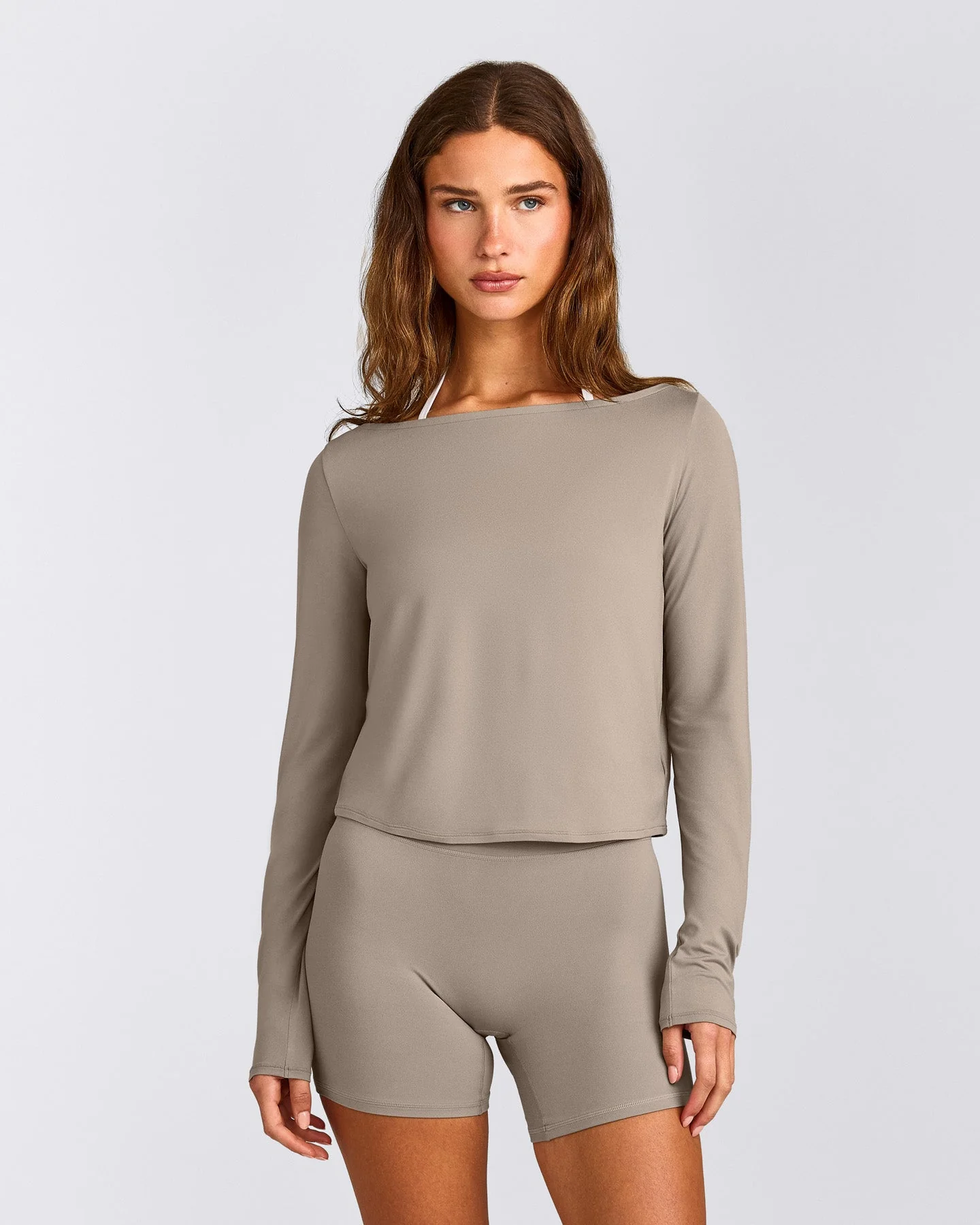 FormeSoft™ Relaxed Slash Neck Long Sleeve Top | Warm Sand