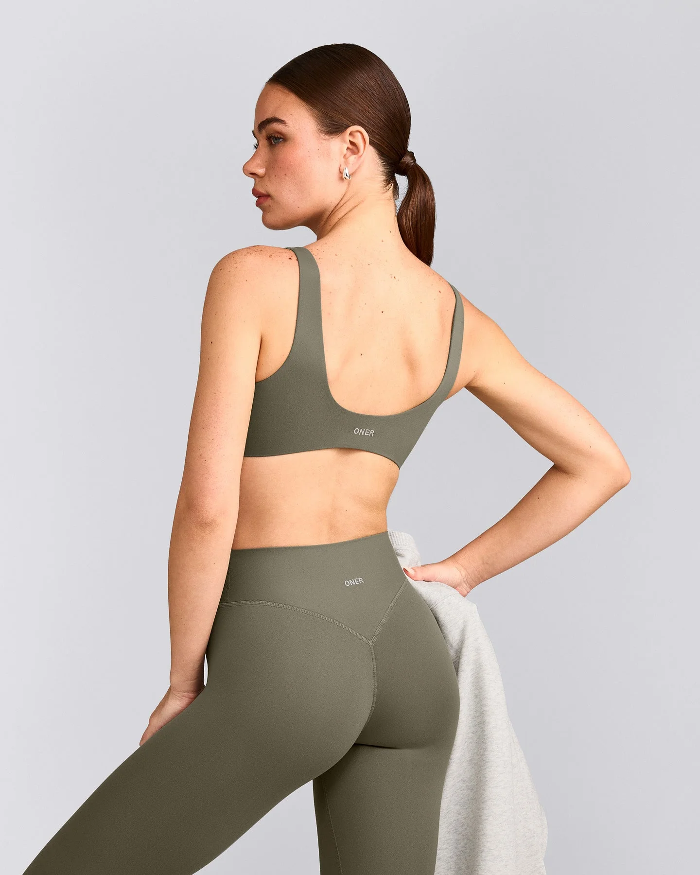SoftMotion™ Scoop Back Bralette with Grey Logo | Alpine Green