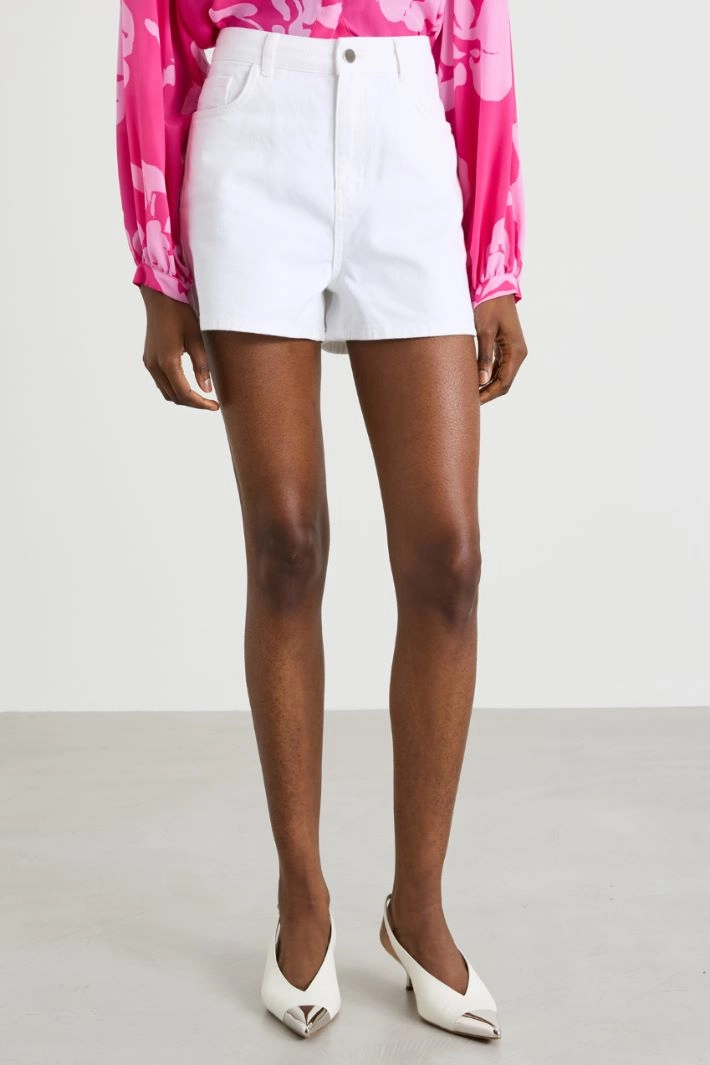 5-pocket cotton bull denim shorts - WHITE