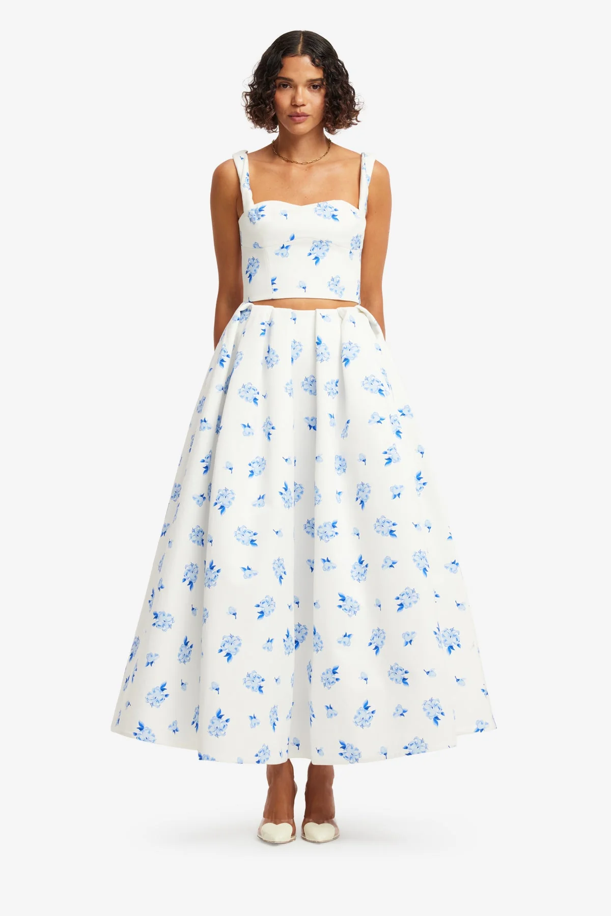 Victoria Puff Maxi Skirt - Ditsy Floral Print in Snow