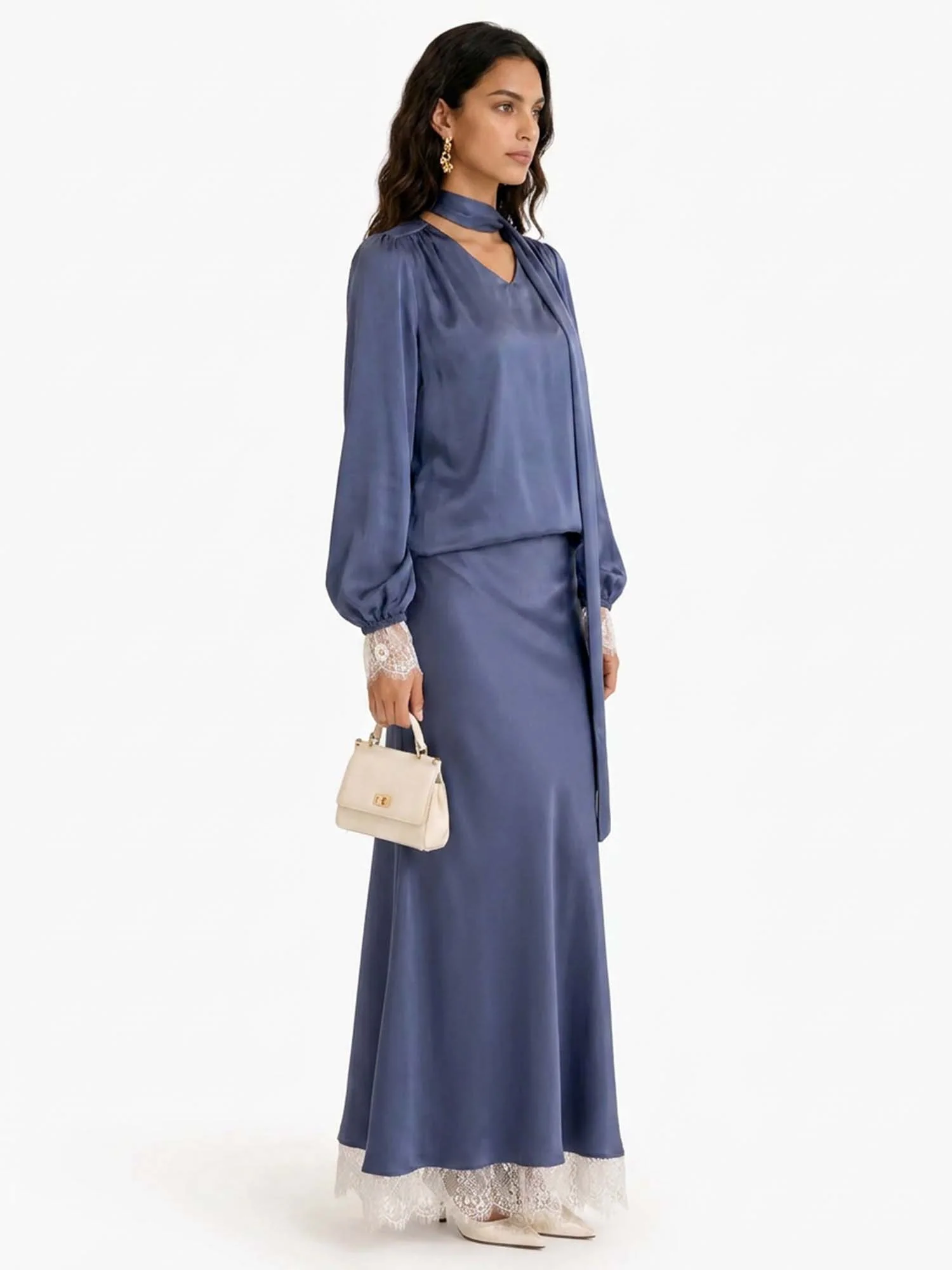 Blue Lace Hem Skirt