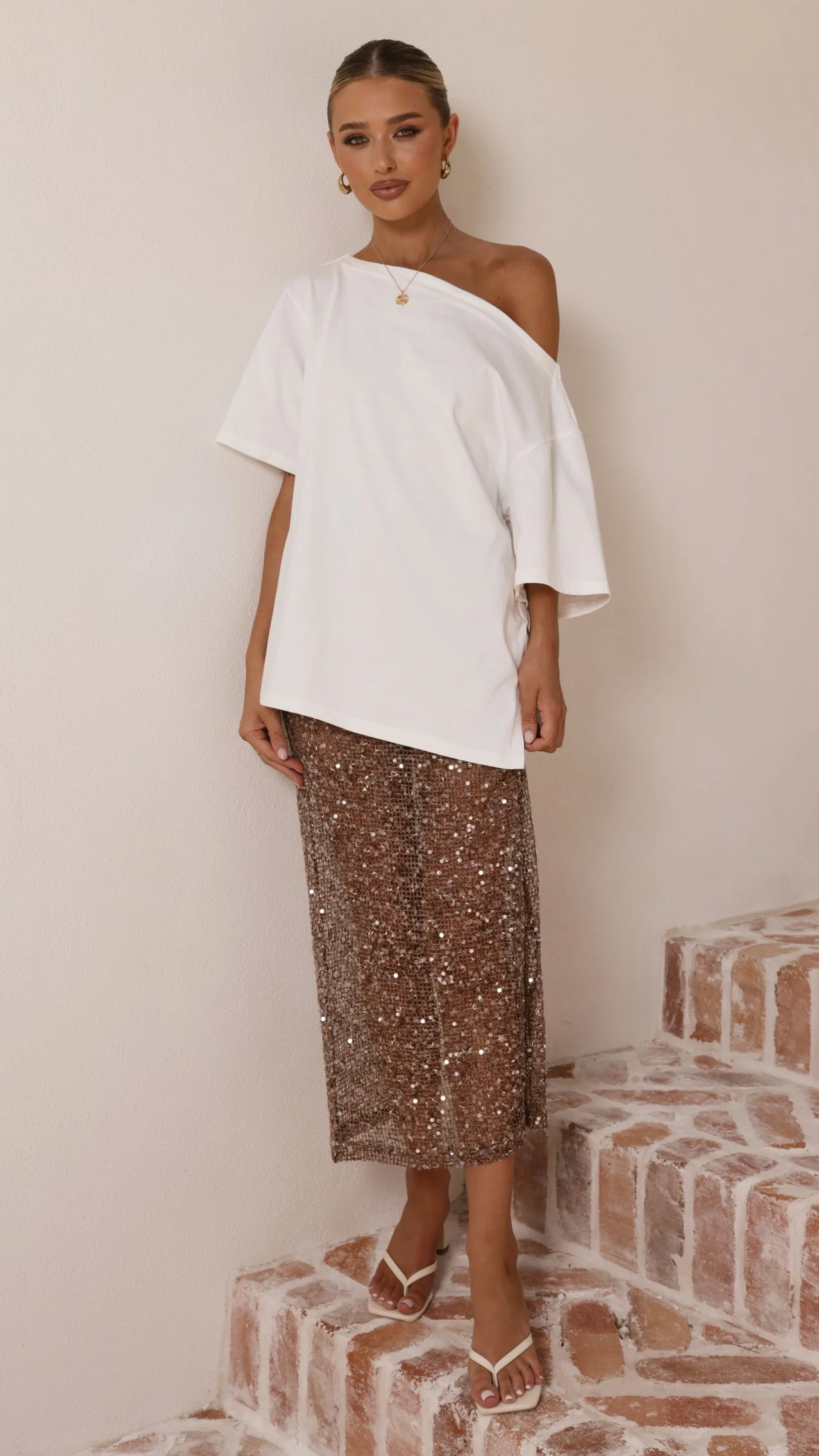 Verlo Sequins Maxi Skirt - Mocha