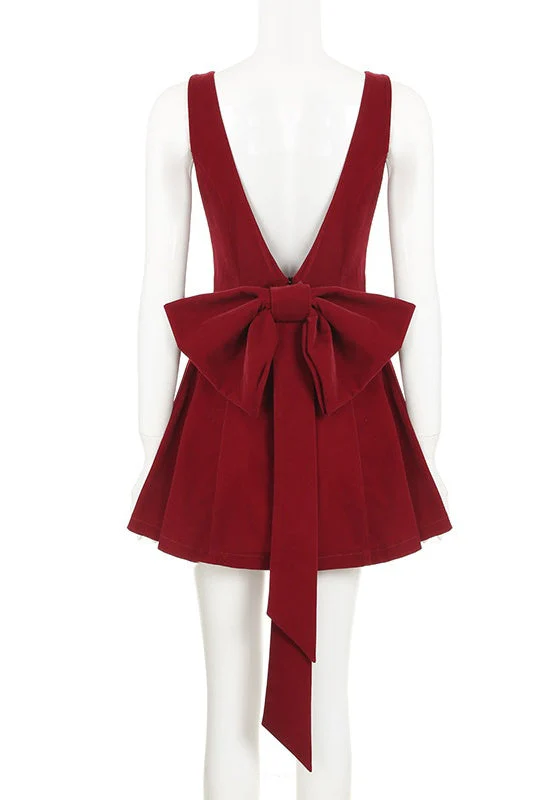 Square Neck Red Velvet A-line Short Dress