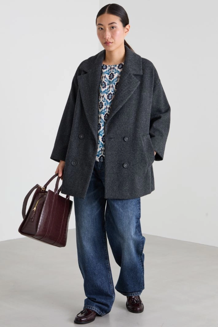 Wool chevron peacoat - ANTHRACITE