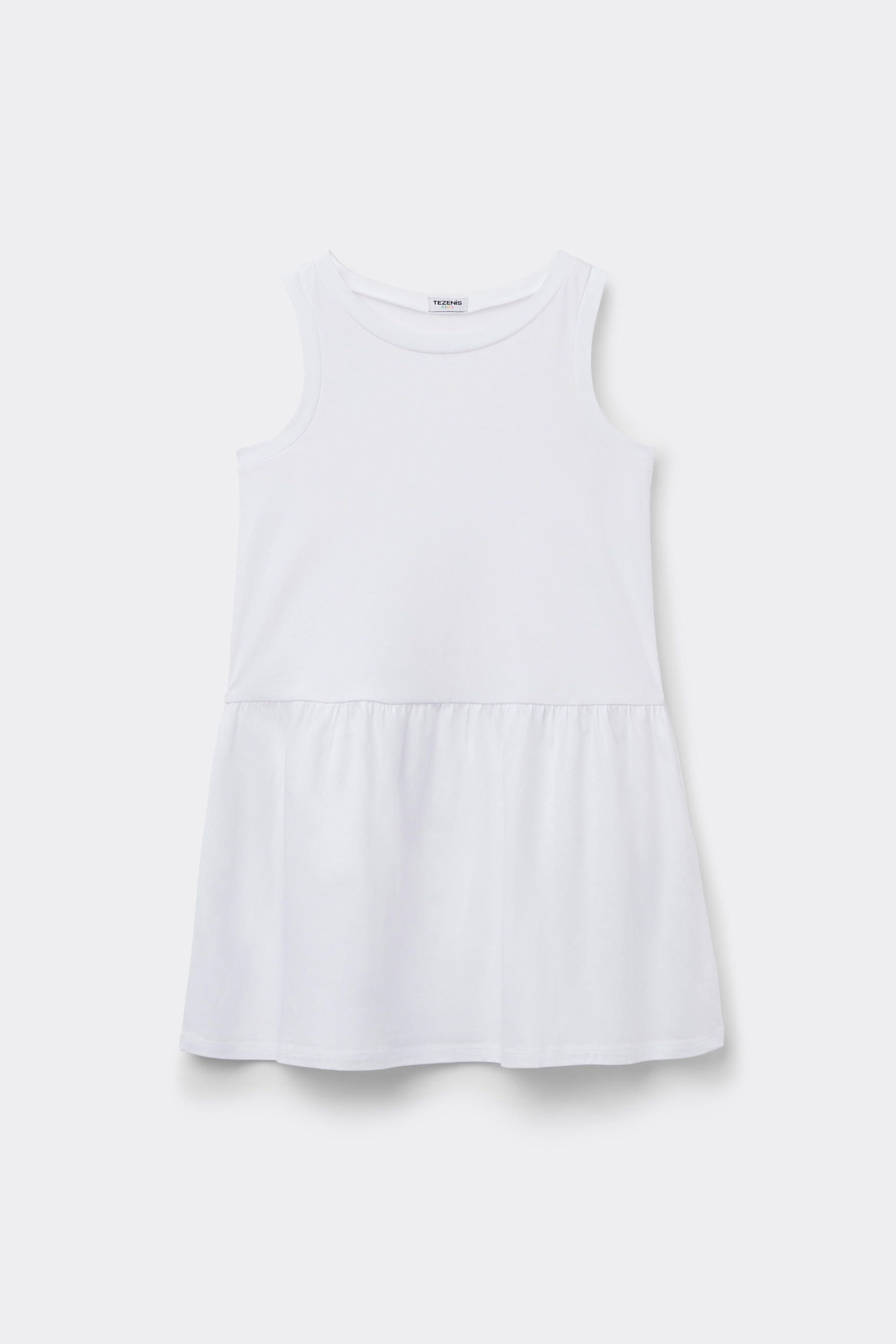 Girls’ Short Cotton Dress with Flounce and Wide Shoulder Straps