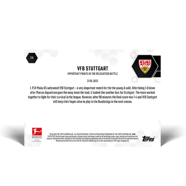 Topps UK - Important points in the relegation battle - Bundesliga TOPPS NOW® Card #210
