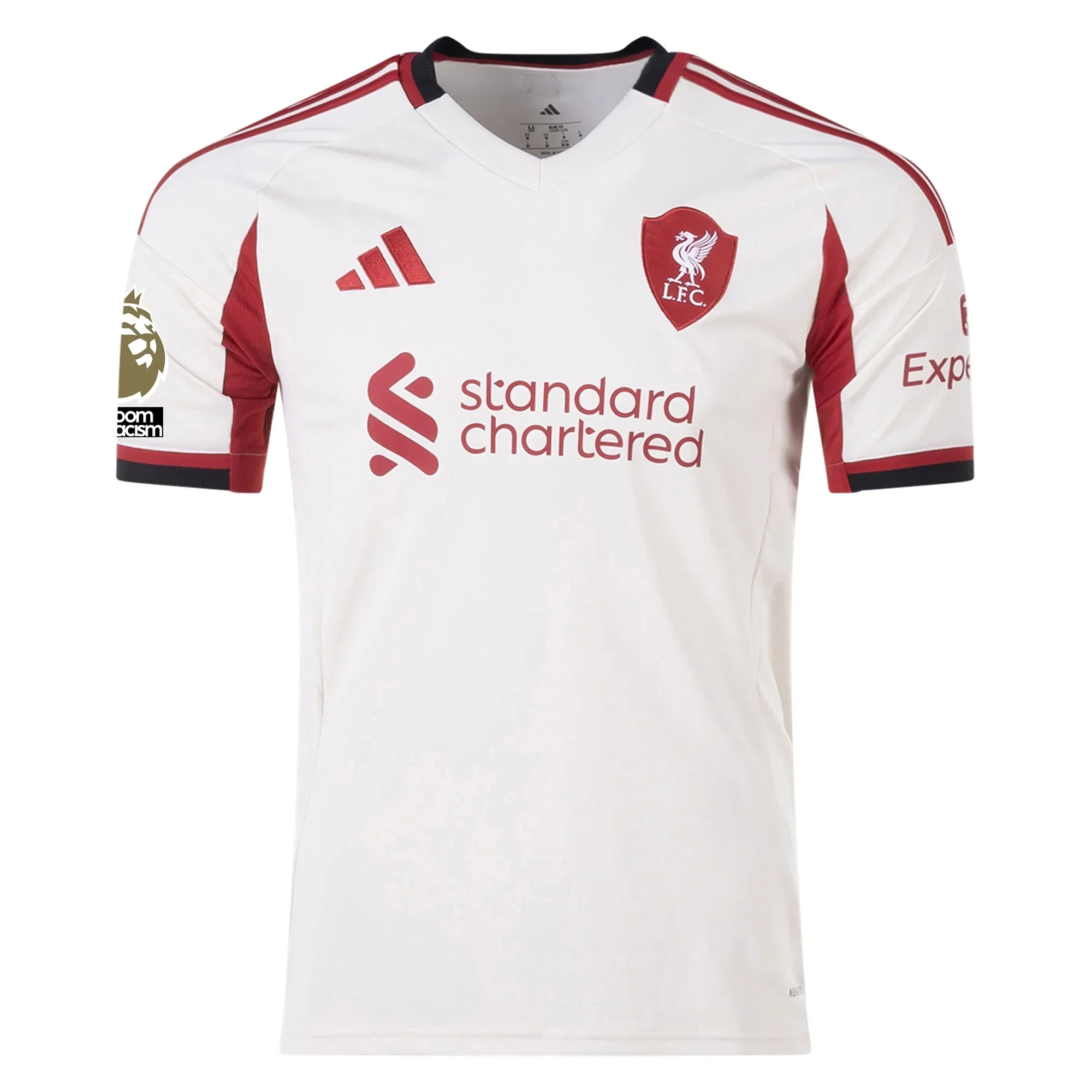 Men's Liverpool Away Jersey w/ EPL Champions + No Room For Racism Patches 25/26 (Wonder White)
