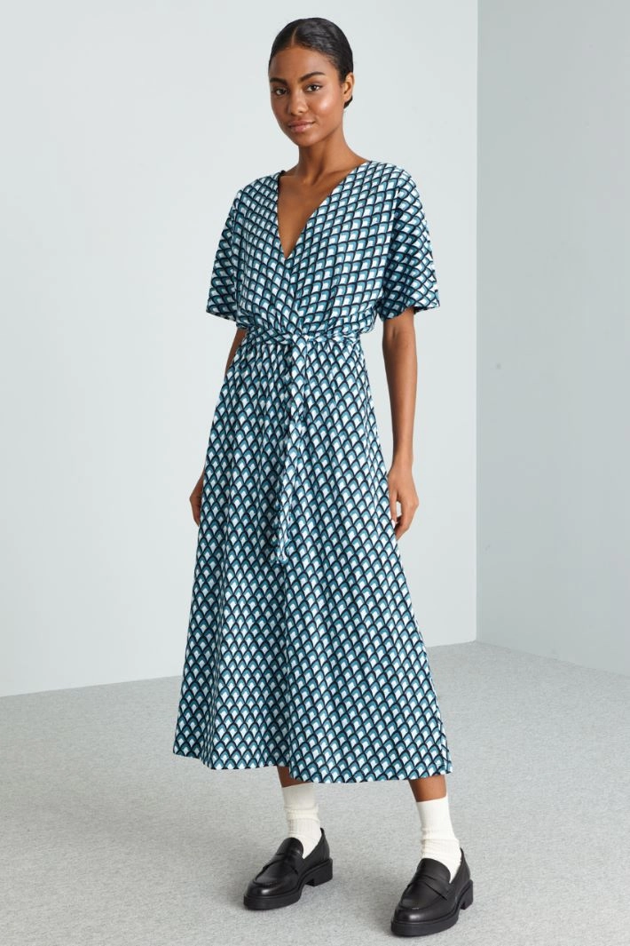 Long dress with short sleeves - PETROL BLACK