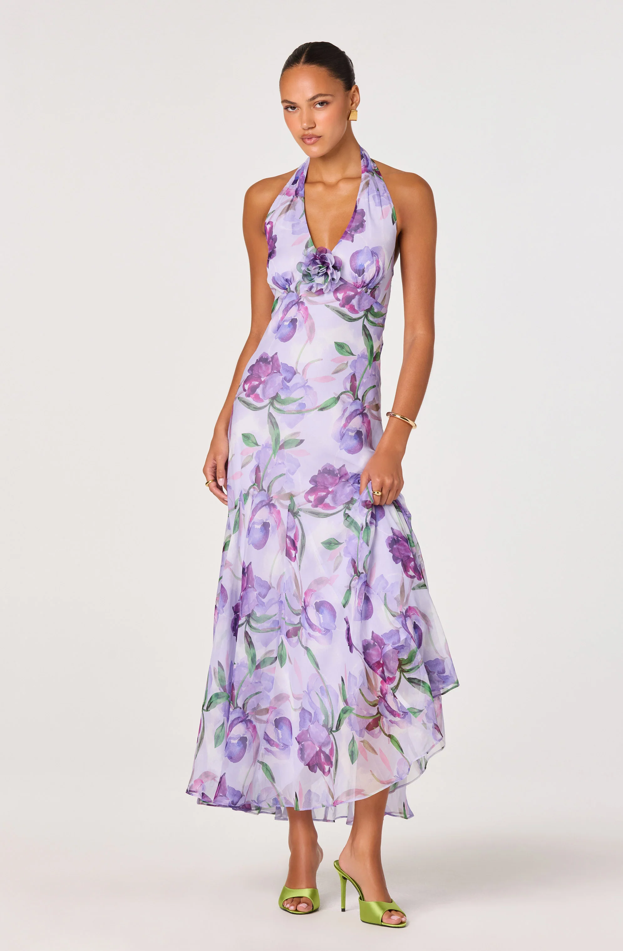 Yasmeen Floral Halter Godet Maxi Dress