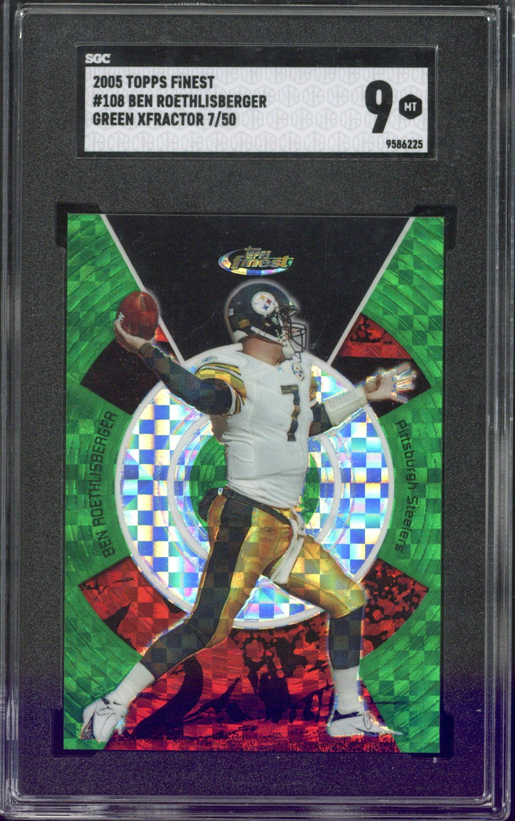 2005 Topps Finest Ben Roethlisberger Green XFractor /50 #108 SGC 9