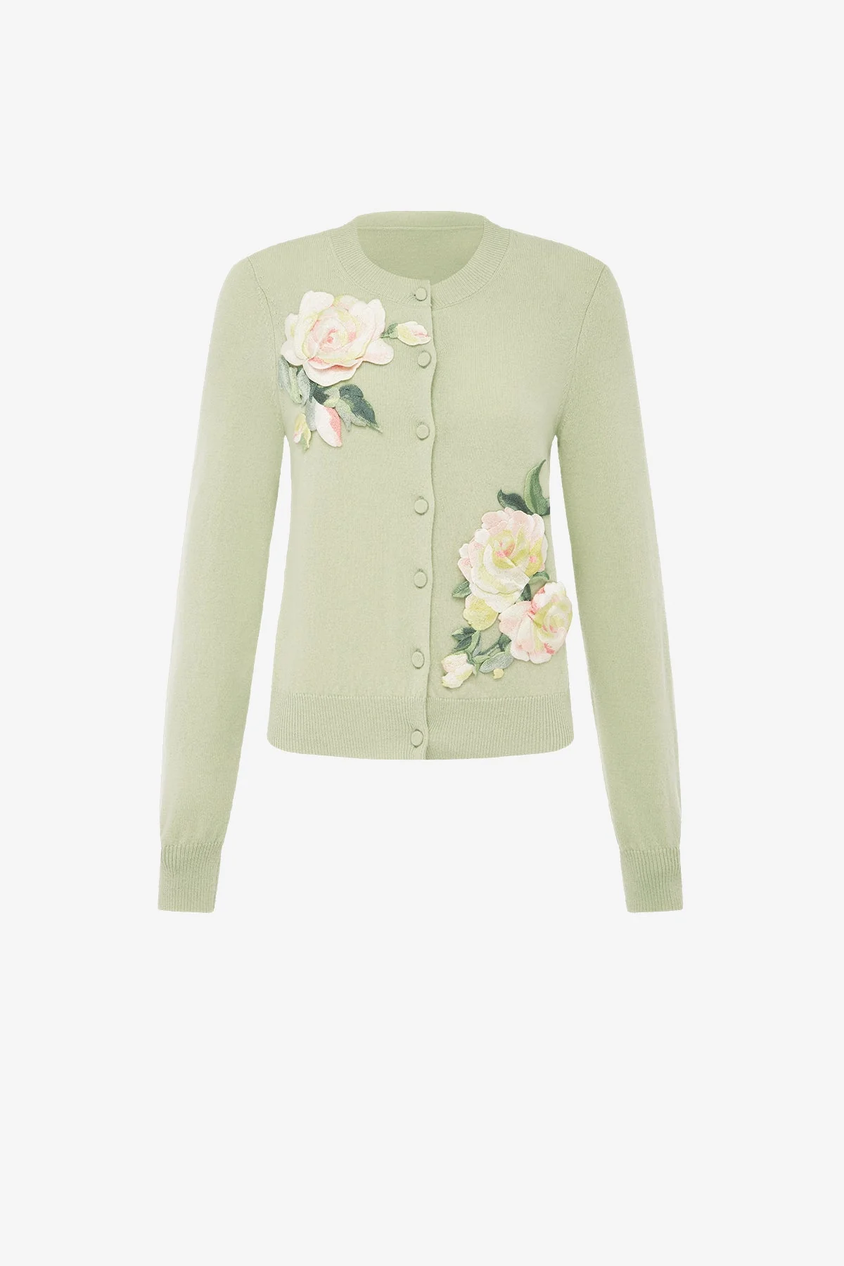 Claire Embroidered Cashmere Blend Cardigan - Pistachio Rose Print