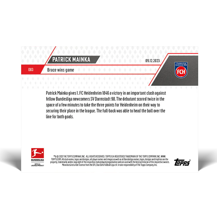 Topps UK - Patrick Mainka - Brace wins game - Bundesliga TOPPS NOW® Card #83