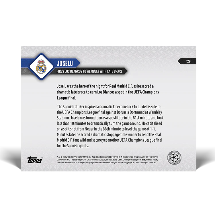 Joselu - Fires Los Blancos to Wembley with late brace - 23/24 UCL TOPPS NOW® Card 129