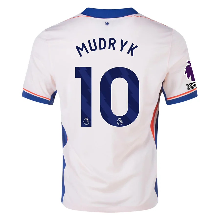 Chelsea Mykhailo Mudryk Away Jersey w/ EPL + No Room For Racism Patches 24/25 (Guava Ice/Rush Blue)