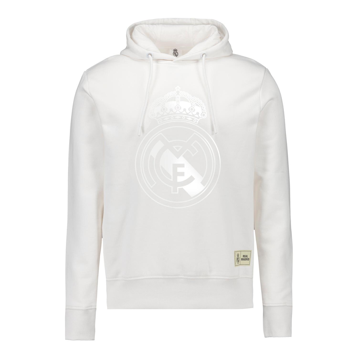 Mens Blackout Hoodie Crest White Real Madrid