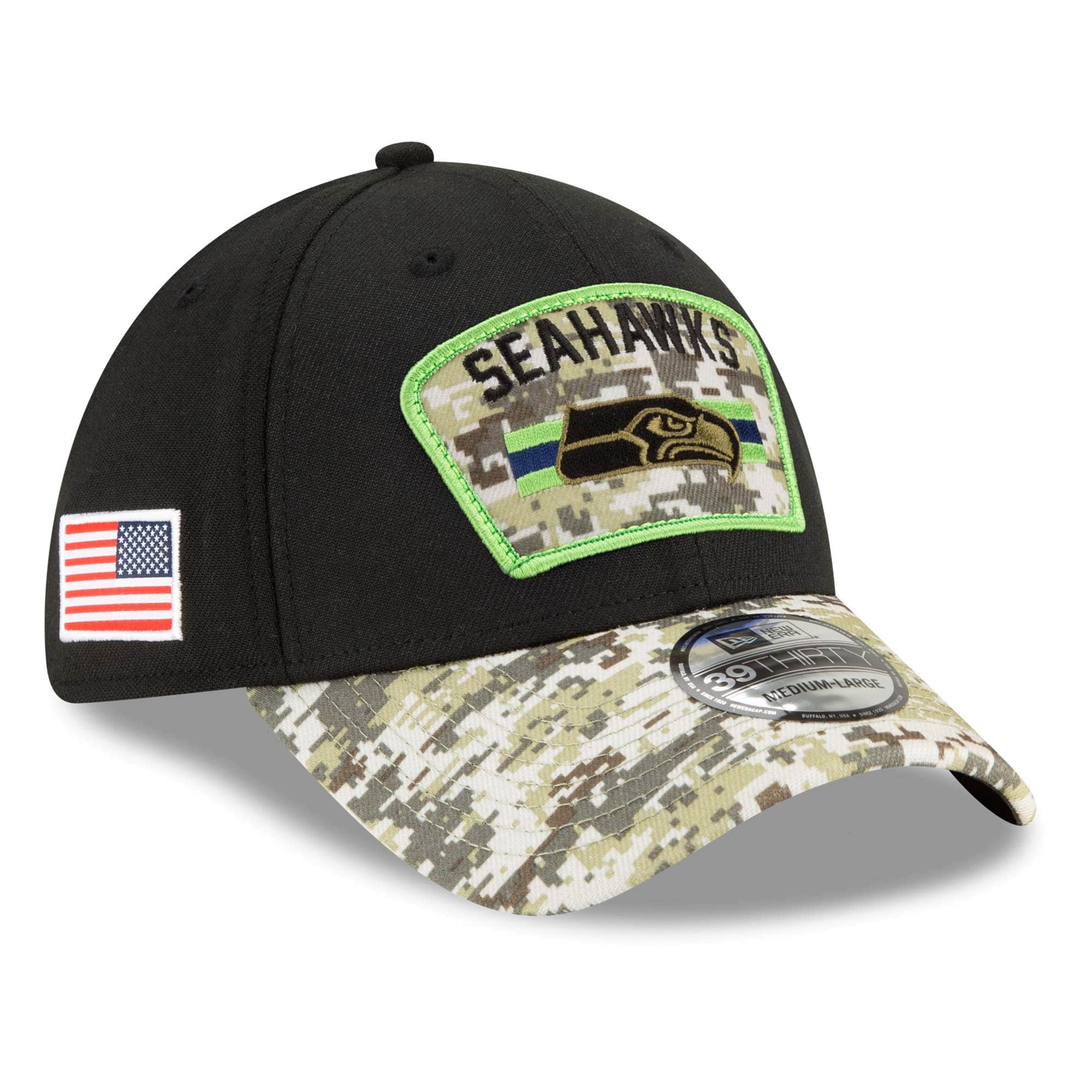 Seattle Seahawks 2021 NFL On-Field Salute to Service New Era 39THIRTY Flex Fit Cap