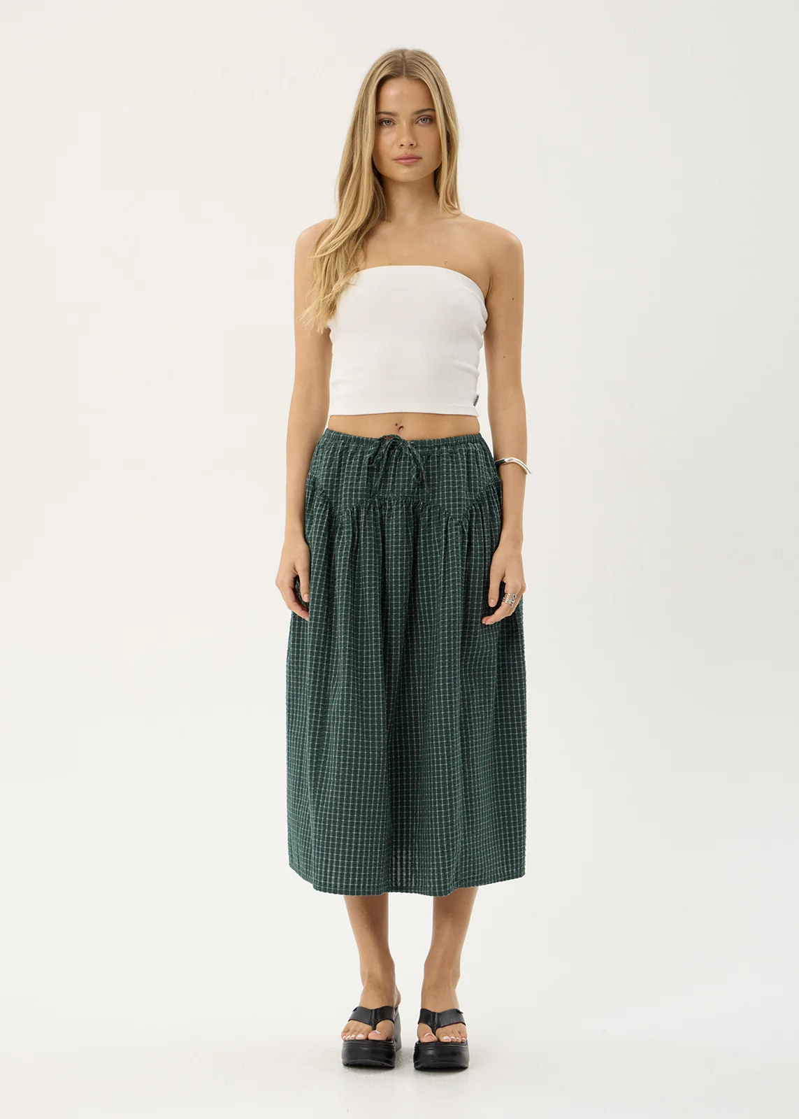 AFENDS Womens Marlow - Midi Skirt - Reverb Pine Check