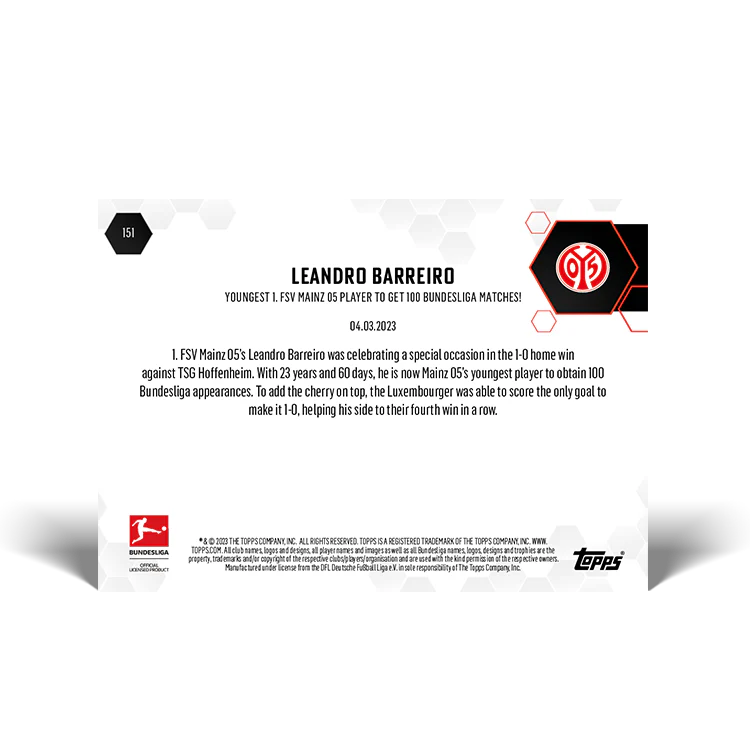 Topps UK - Youngest 1. FSV Mainz 05 player to get 100 Bundesliga matches! - Bundesliga TOPPS NOW® Card #151