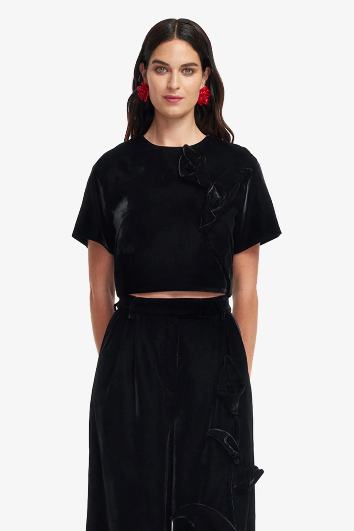 Indie Velvet Sleeve Top - Ebony