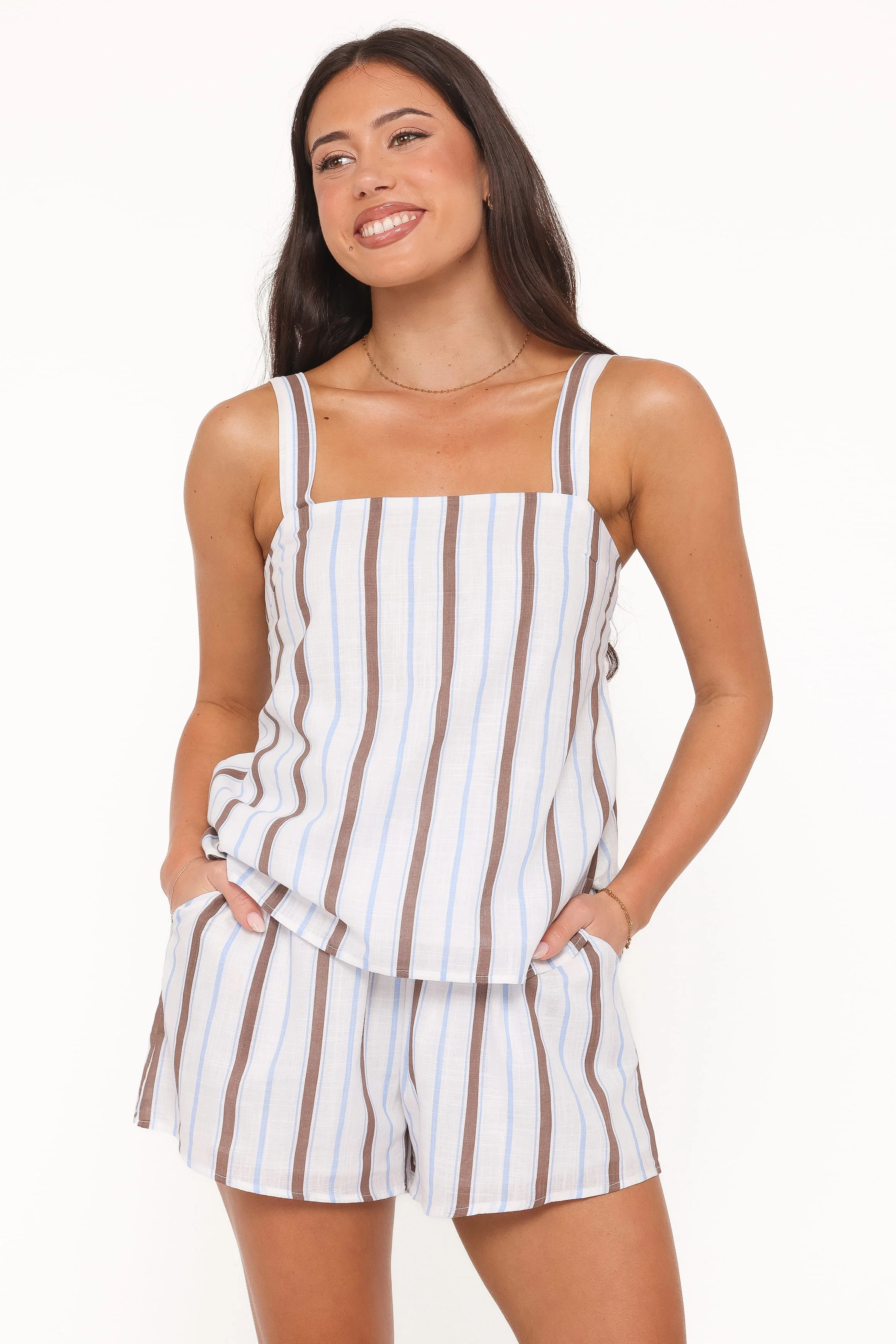 Sallie Short Set - Chocolate Blue Stripe