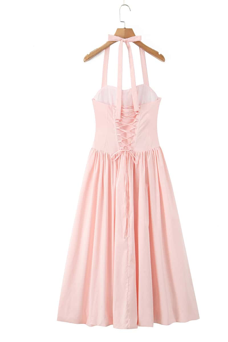 Pink Empire Halter Bubble Long Dress
