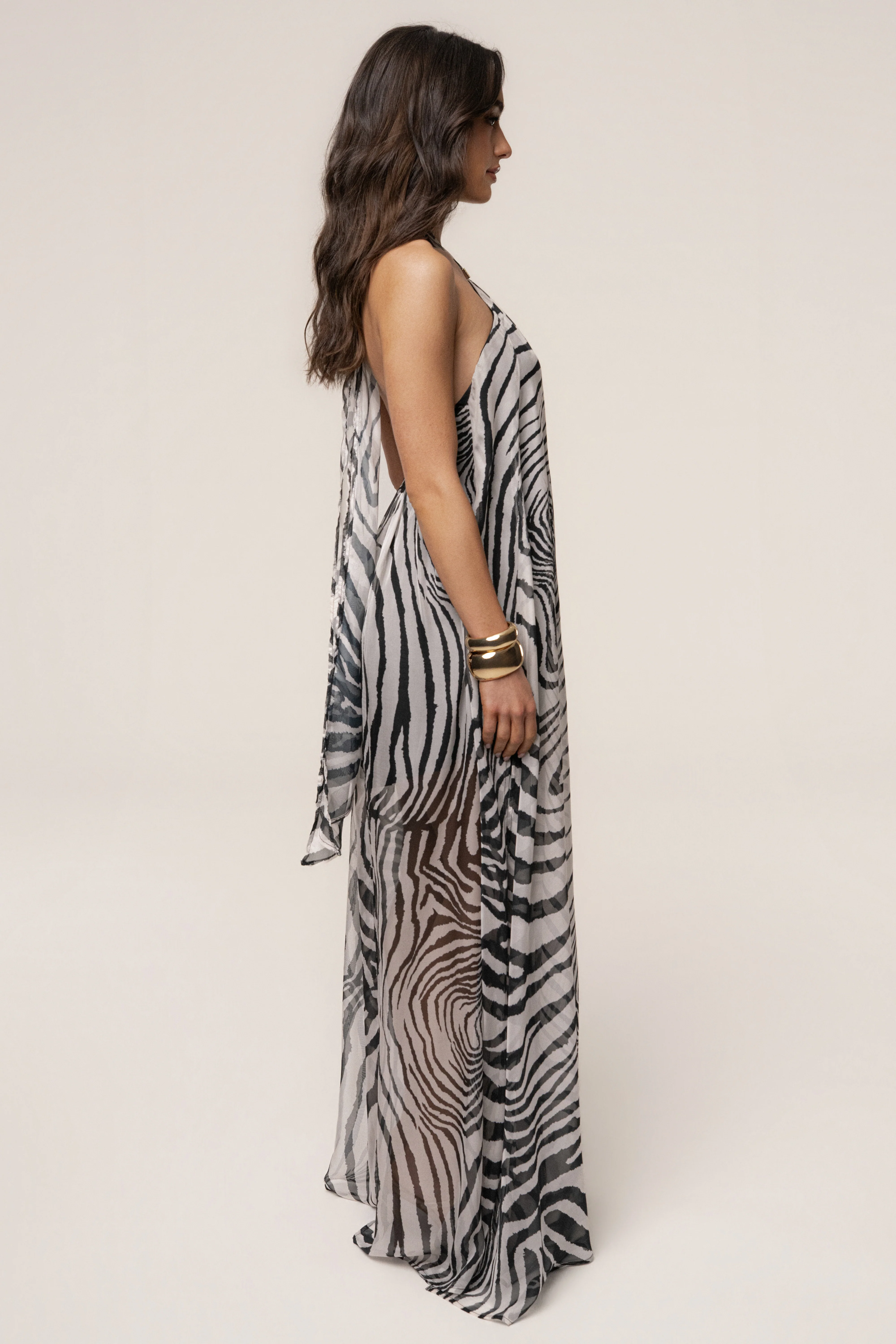 Zebra Print Jolene Halter Neck Maxi Dress