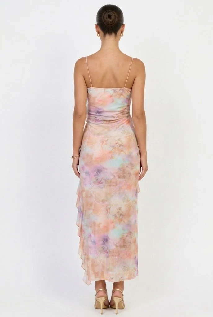 Cherub Party Mesh Ruffle Maxi Dress